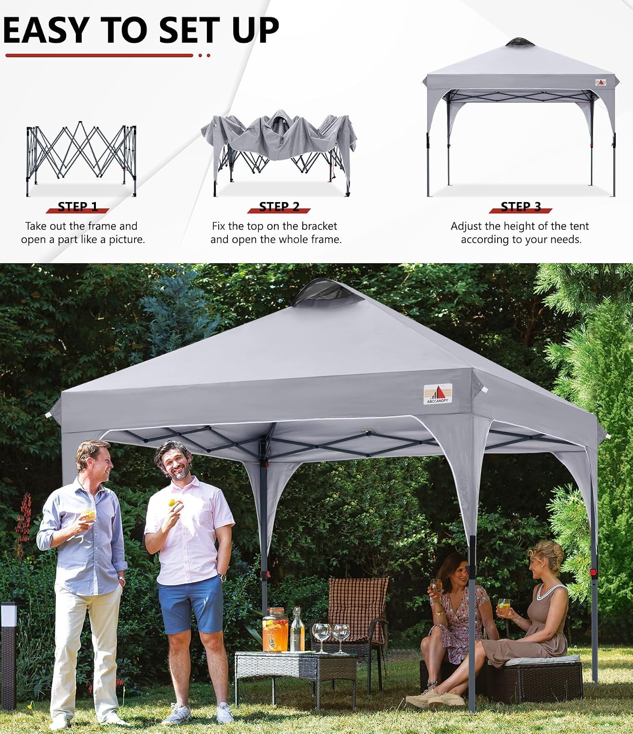 ABCCANOPY Outdoor Pop up Canopy Tent, 10x10 Instant Portable Canopy for Camping, Beach, Backyard,Gray | Water resistant & UV protection canopy, easy setup, with carry bag, ideal for camping, beach, backyard, market events