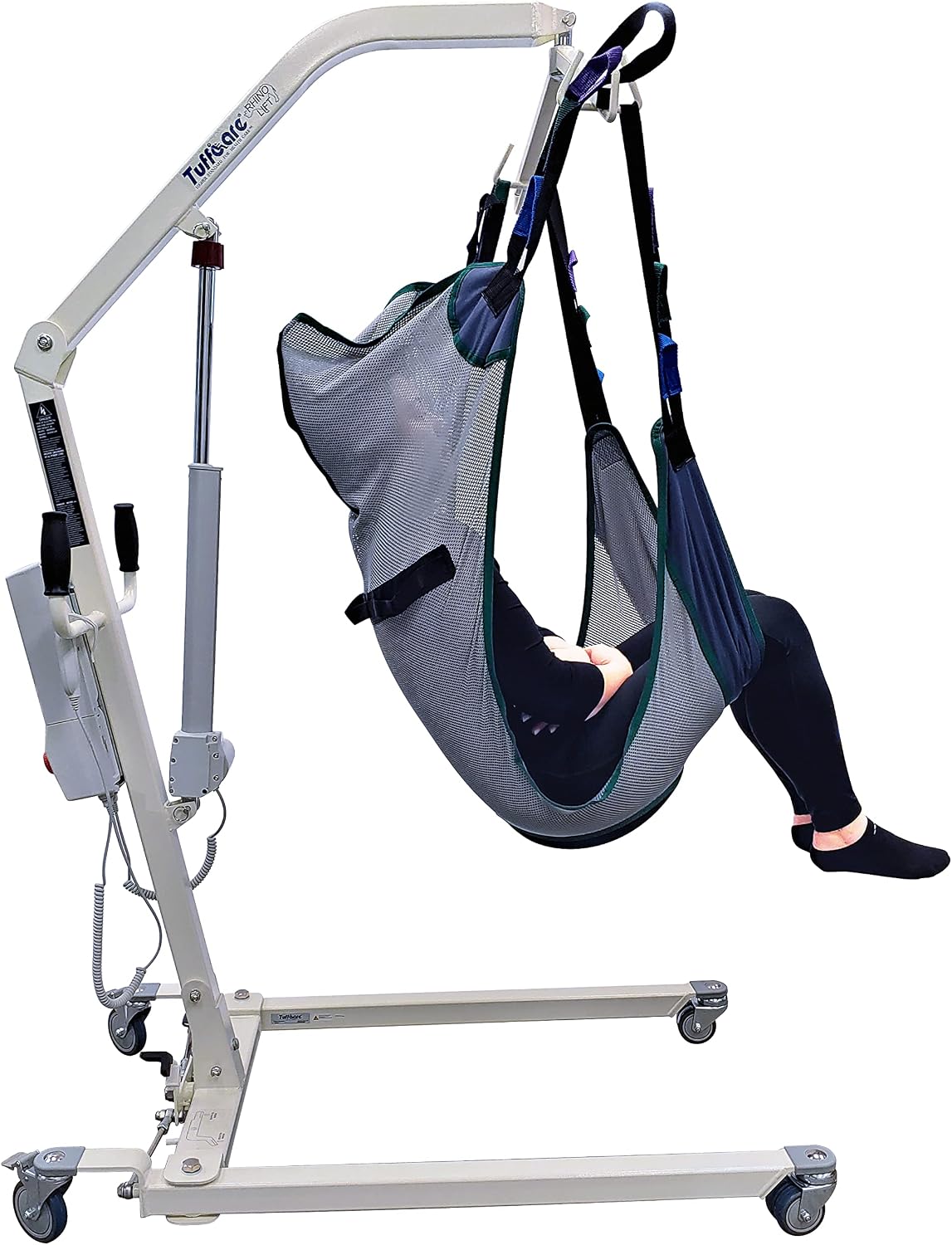 Electric Patient Lift - Rhino Lift with Manual Low Base - with Universal Divided Leg Sling(Large), 450 lb. Weight Capacity.