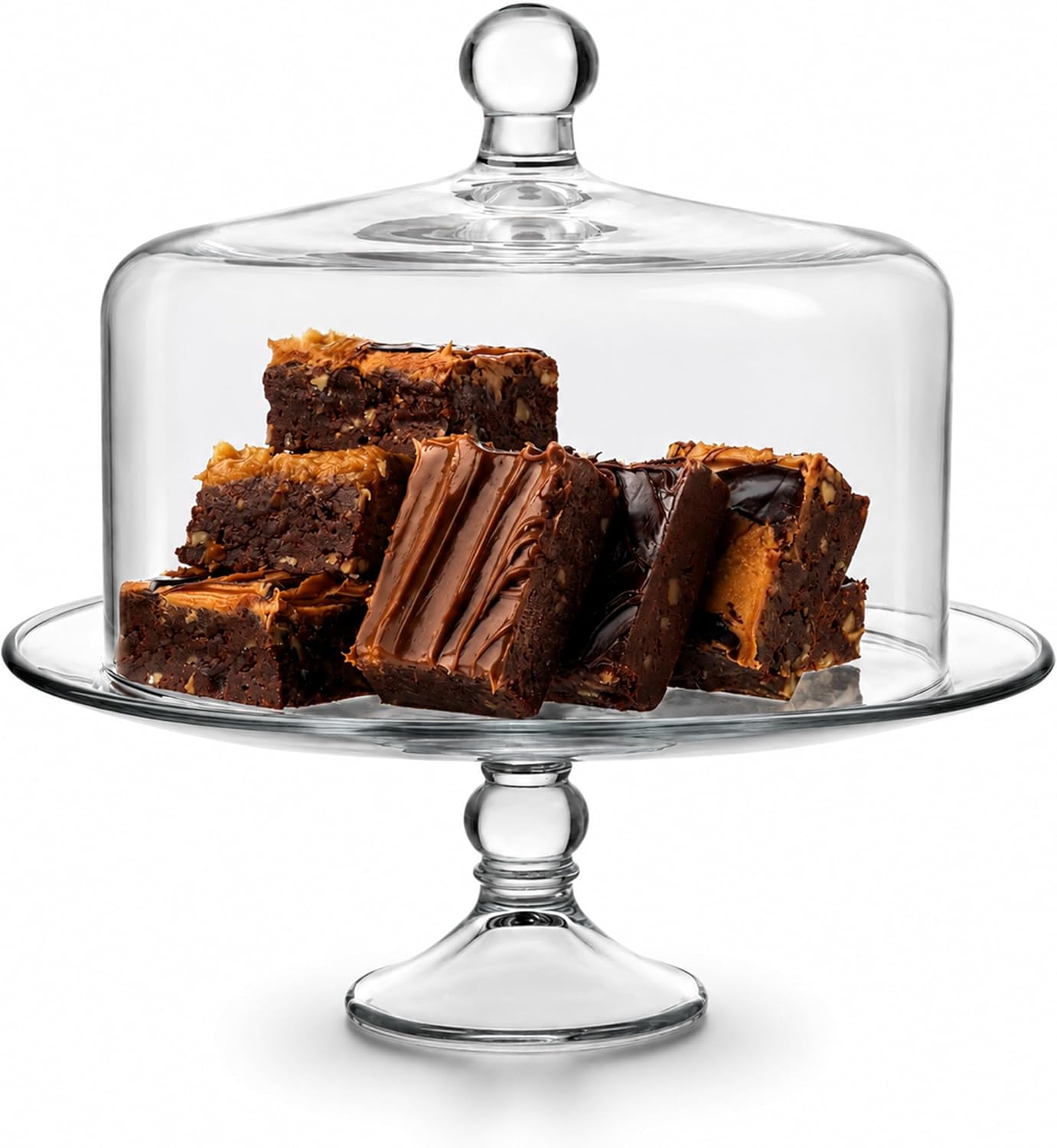 Libbey Selene 6-in-1 Domed Cake Stand, Unique Space Saving Glass Cake Stand with Dome, Multi-Purpose Dip Bowl To Serve Snacks and More