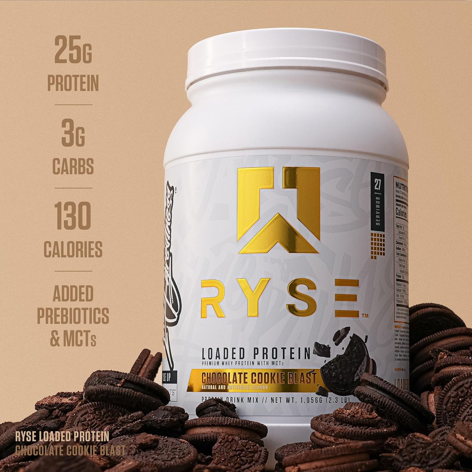 RYSE Loaded Protein Powder - Peanut Butter Cup - 25g Whey Protein Isolate & Concentrate with Prebiotic Fiber & MCTs - Low Carb, Low Sugar