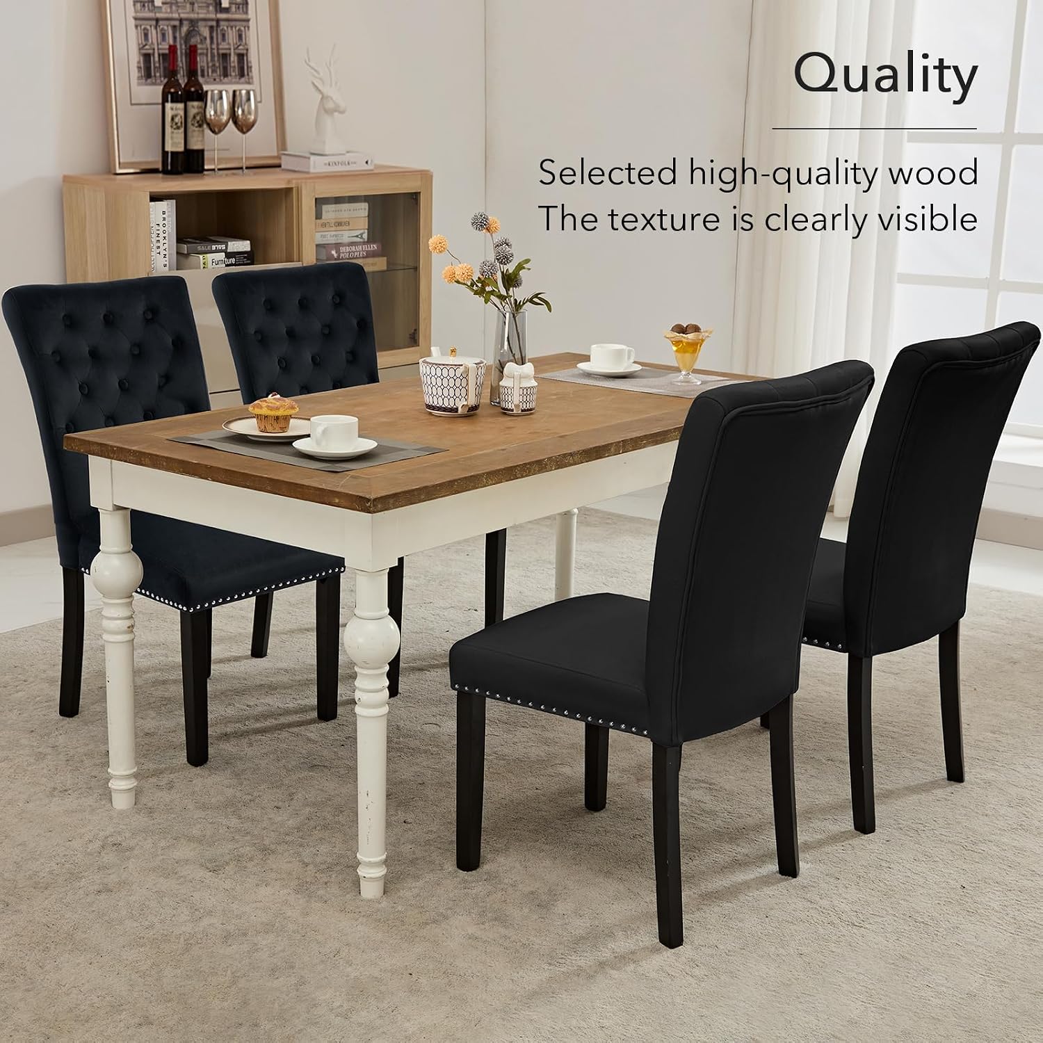 adochr Velvet Dining Chairs Set of 2, Parsons Kitchen Chair, Blue