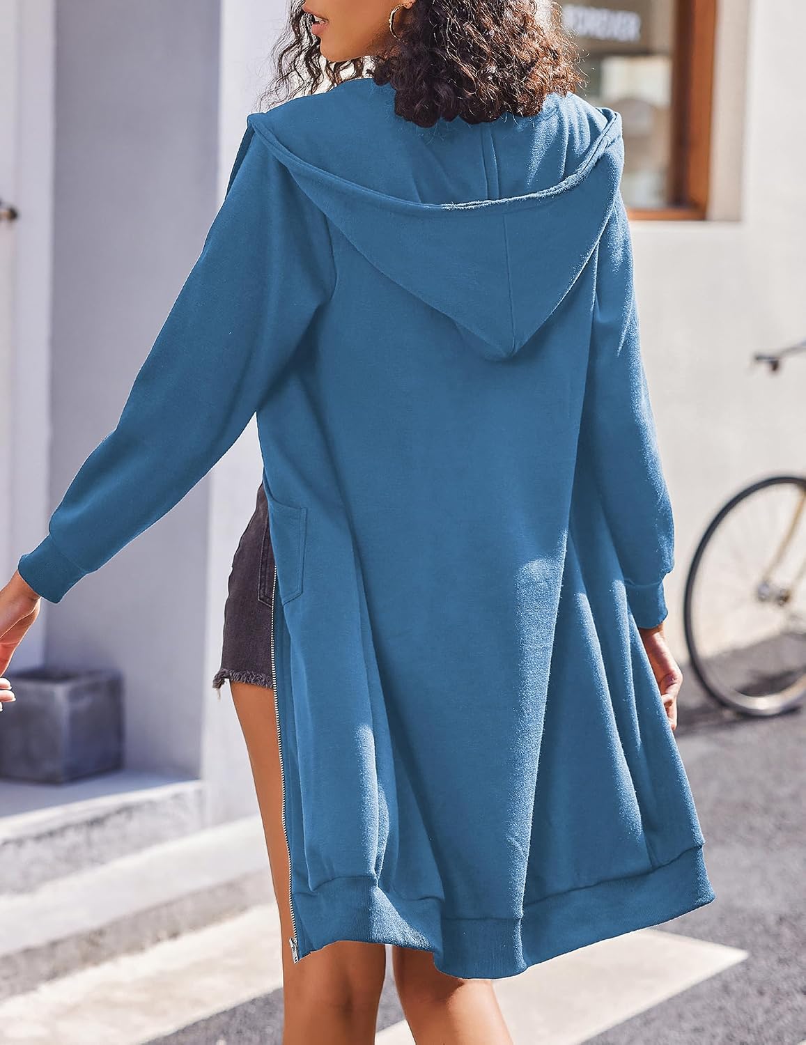 ELESOL Women Casual Zip up Fleece Hoodies Tunic Sweatshirt Long Jacket
