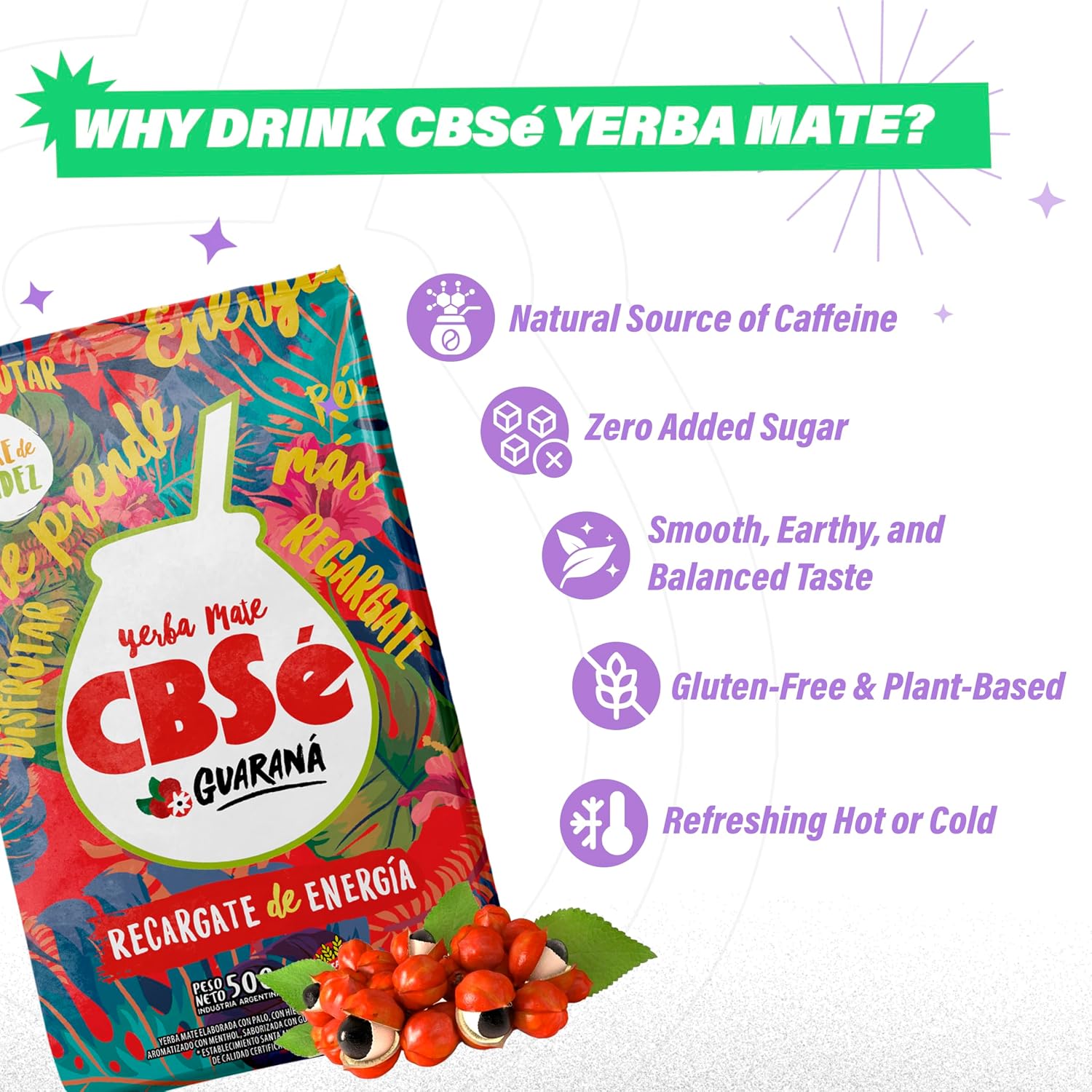 CBSe Yerba Mate Guarana – Herbal Loose Leaf Yerba Mate Tea Blend with Guaraná, 500 g (1.1 lb), Naturally Caffeinated, Gluten-Free.