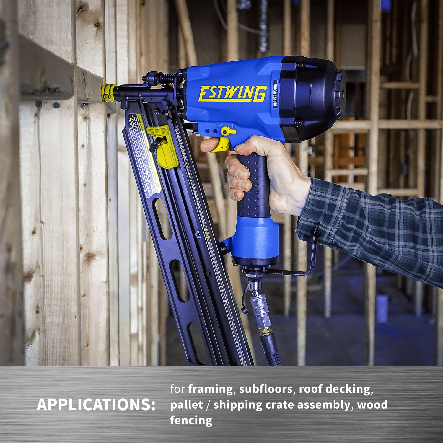Estwing Pneumatic 21 Degree Framing Nailer, 2”–3-1/2” Framing Nails, Lightweight Magnesium Nail Gun with Depth Adjustment