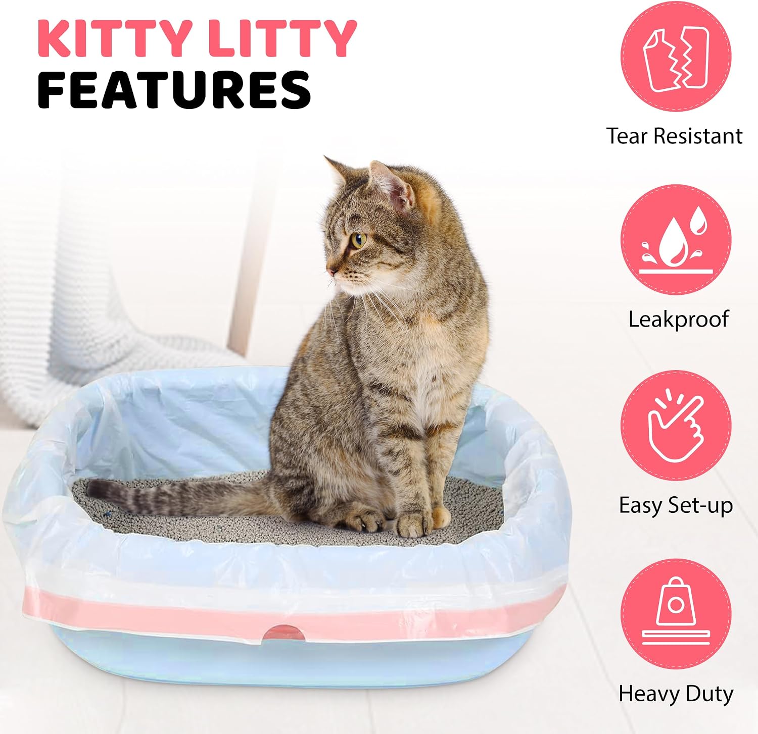 Cat Litter Box Liners 30 Count Drawstring Kitten Waste Bag | leak proof, heavy duty, scratch resistant, litter tray liner, kitty clean up