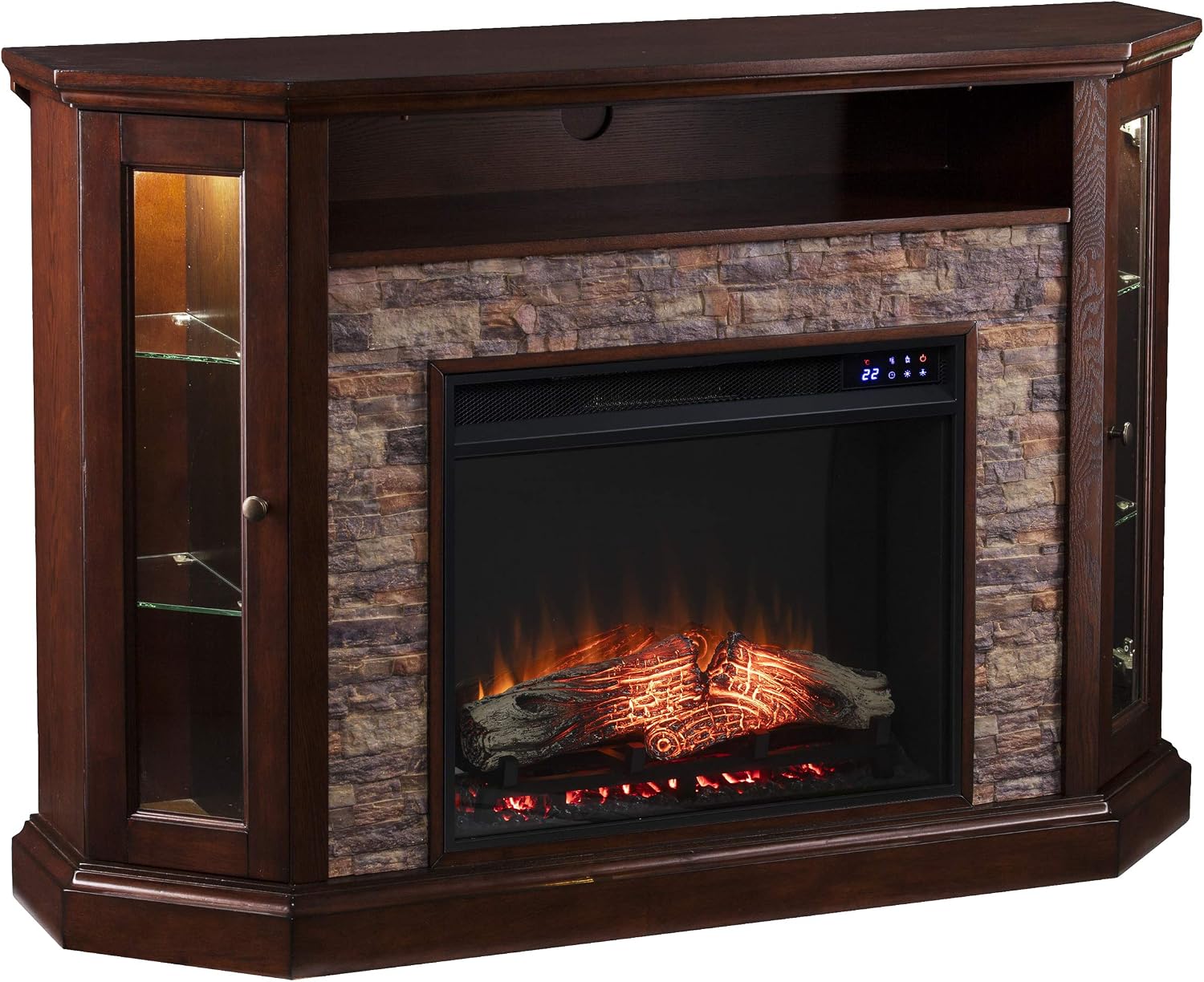 SEI Furniture - Redden Corner-Convertible Electric Fireplace with Touch Screen - Espresso - Transitional Design