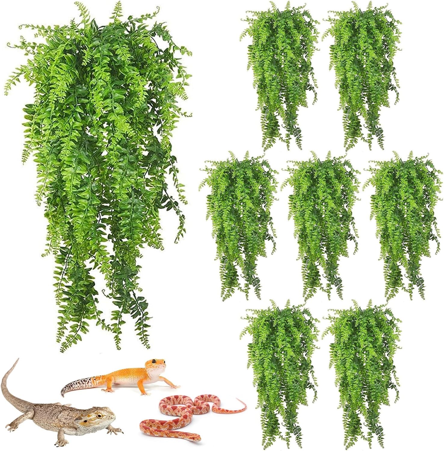 PINVNBY Reptile Plants Hanging Fake Vines Boston Climbing Terrarium Plant with Suction Cup for Bearded Dragons Lizards Crested Gecko Snake Hermit
