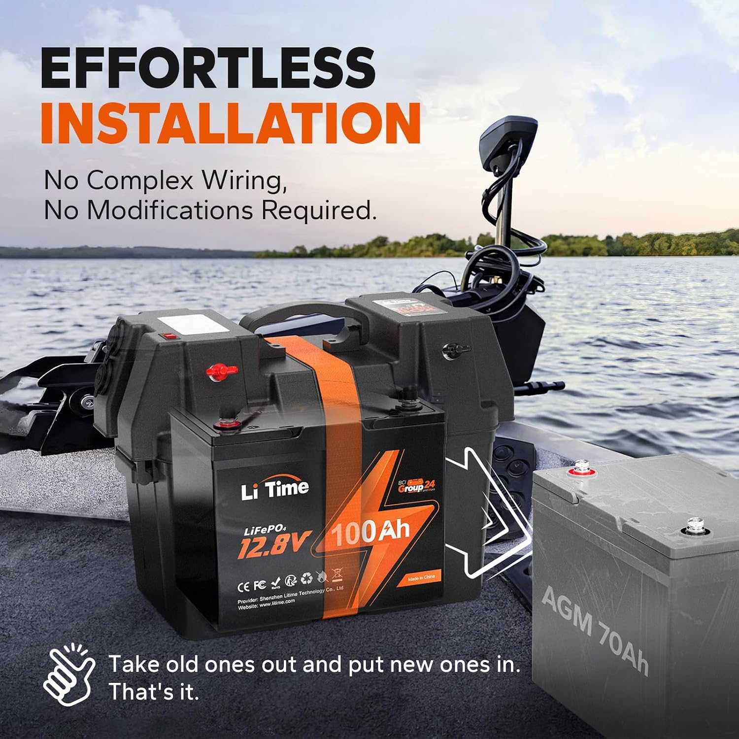 Litime 12V 50Ah LiFePO4 Trolling Motor Battery for Marine RV Solar Camper