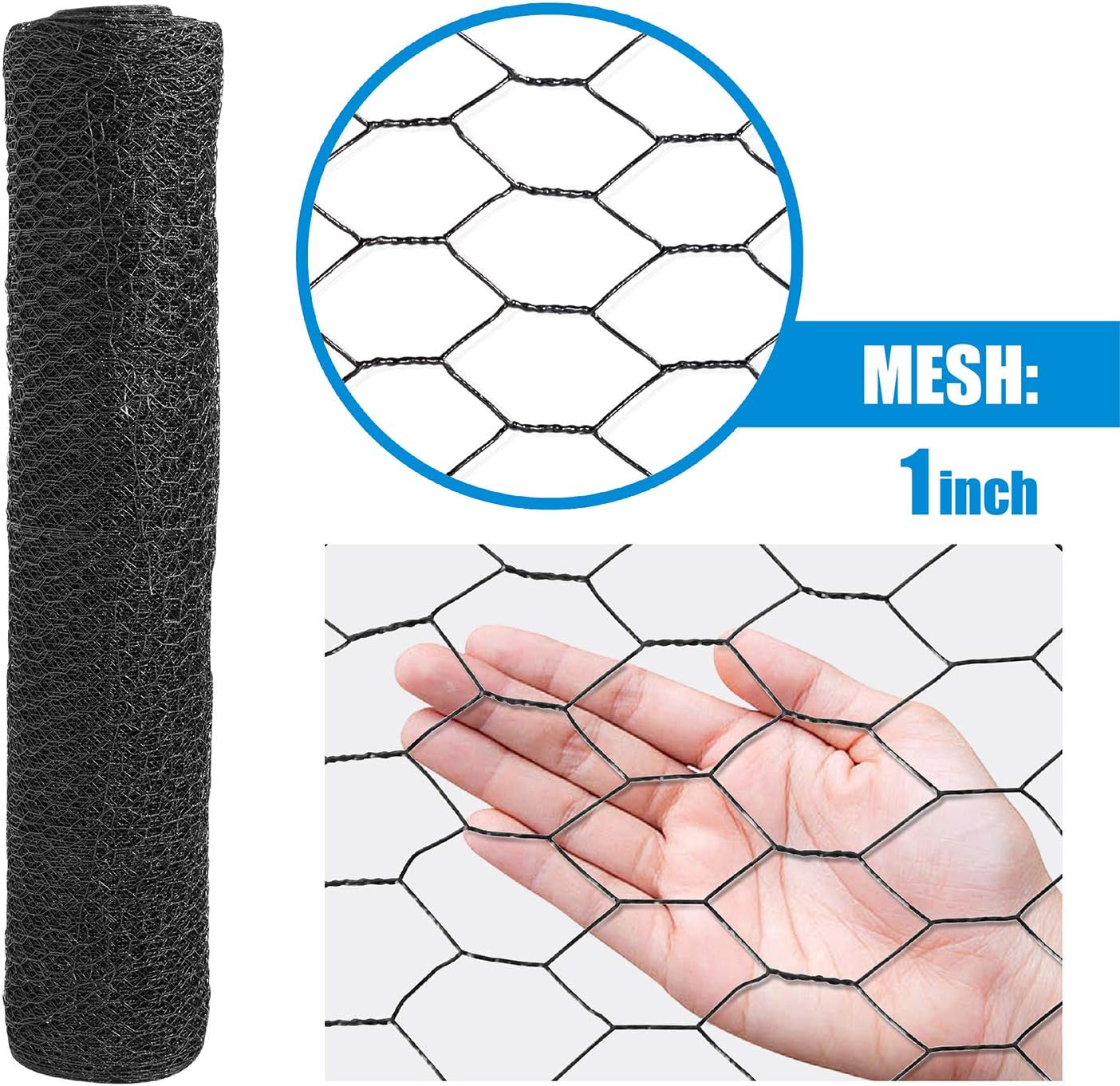 Fencer Wire 20 Gauge Black Vinyl Coated Poultry Hex Netting with 1 inch Mesh (6 ft. x 150 ft.)