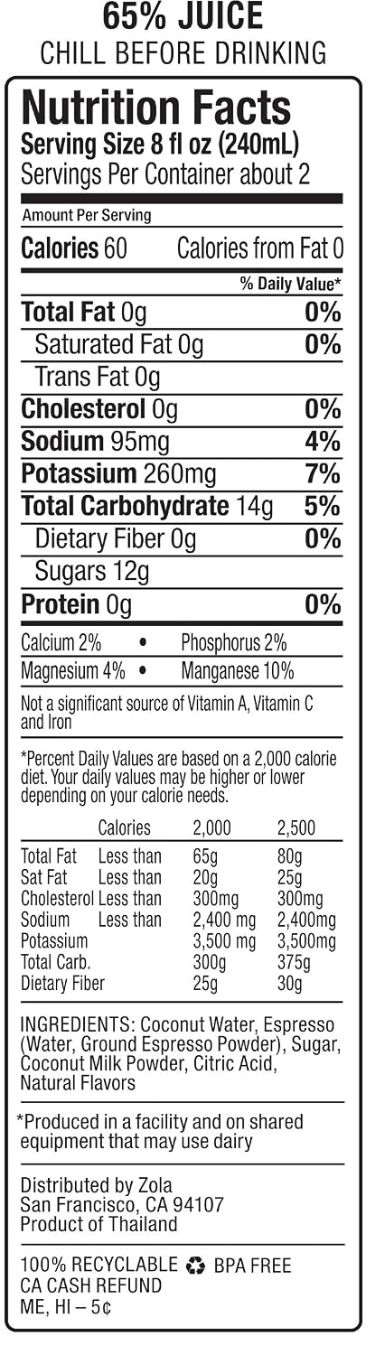 Zola 100% Pure Coconut Water, 17.5 Fl Oz (Pack of 12)
