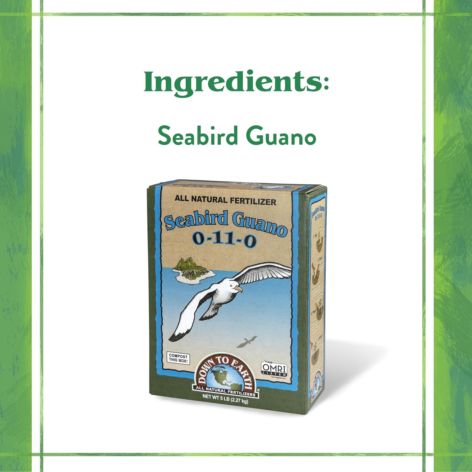 Down To Earth All Natural Fertilizers Organic Seabird Guano - 0-11-0, 5 lb | High Phosphorus Plant Food for Buds, Blooms, Flowers, Vegetable Gardens