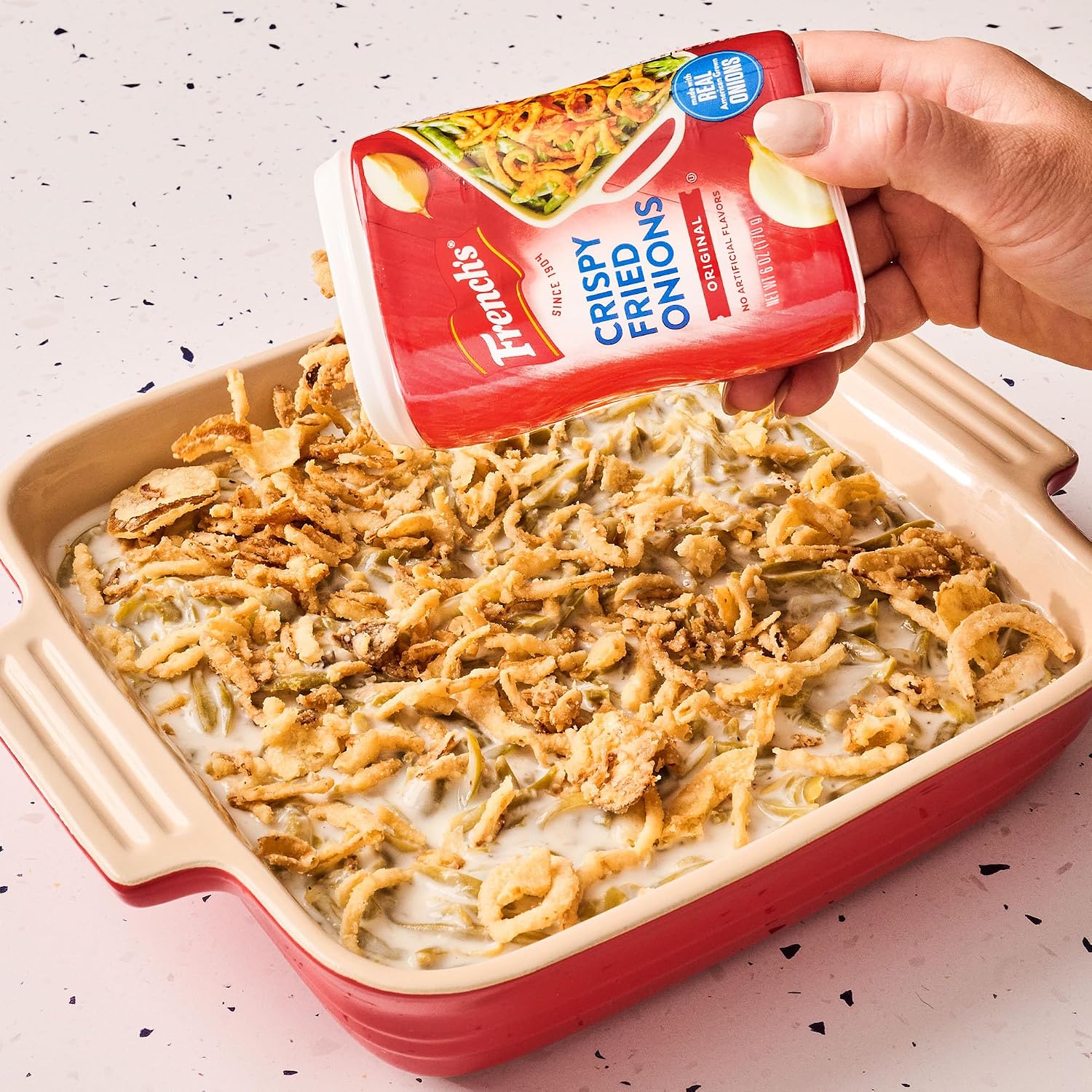 French's Crispy Fried Onions, Original, Made with Real Onions, No Artificial Flavors, Sprinkle on Salads, Potatoes, Chicken, Burgers, Green Bean Casserole, 6 oz