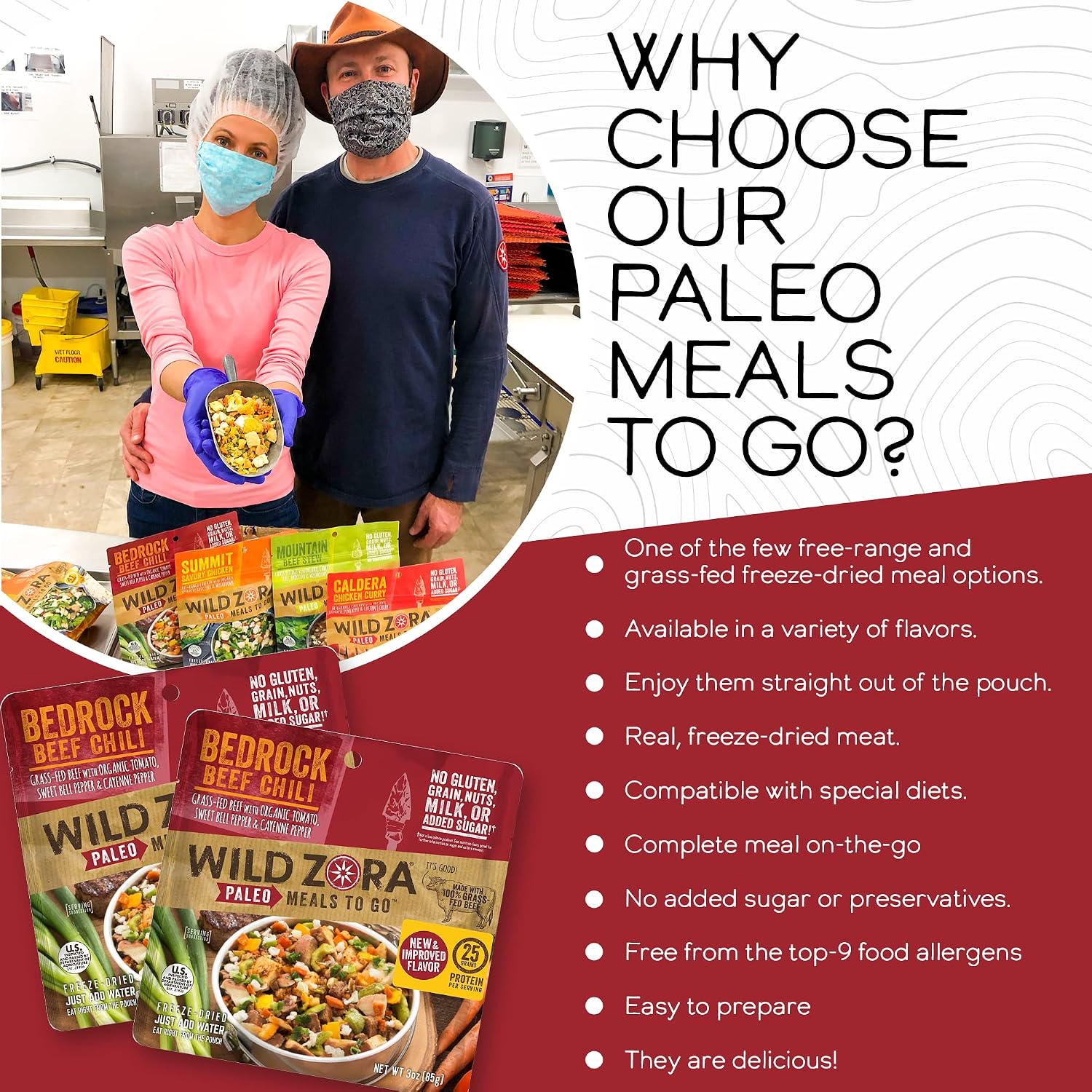 Wild Zora Paleo Freeze Dried Meals for Backpacking & Camping - Healthy Gluten Free & Grain Free Camping Meals/Backpacking Food + No Added Sugar - Great for Travel (Cliffside Coconut Berry 2-Pack)