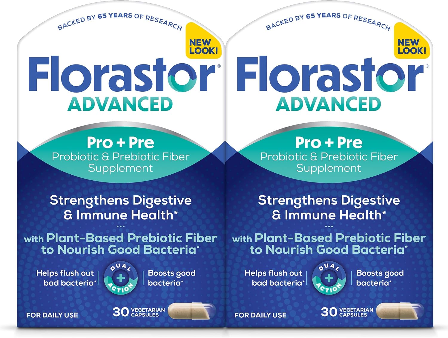 Florastor Advanced Pro+Pre Daily Probiotic and Prebiotic, 30 Capsules | Boosts Good Bacteria with Saccharomyces Boulardii CNCM I-745