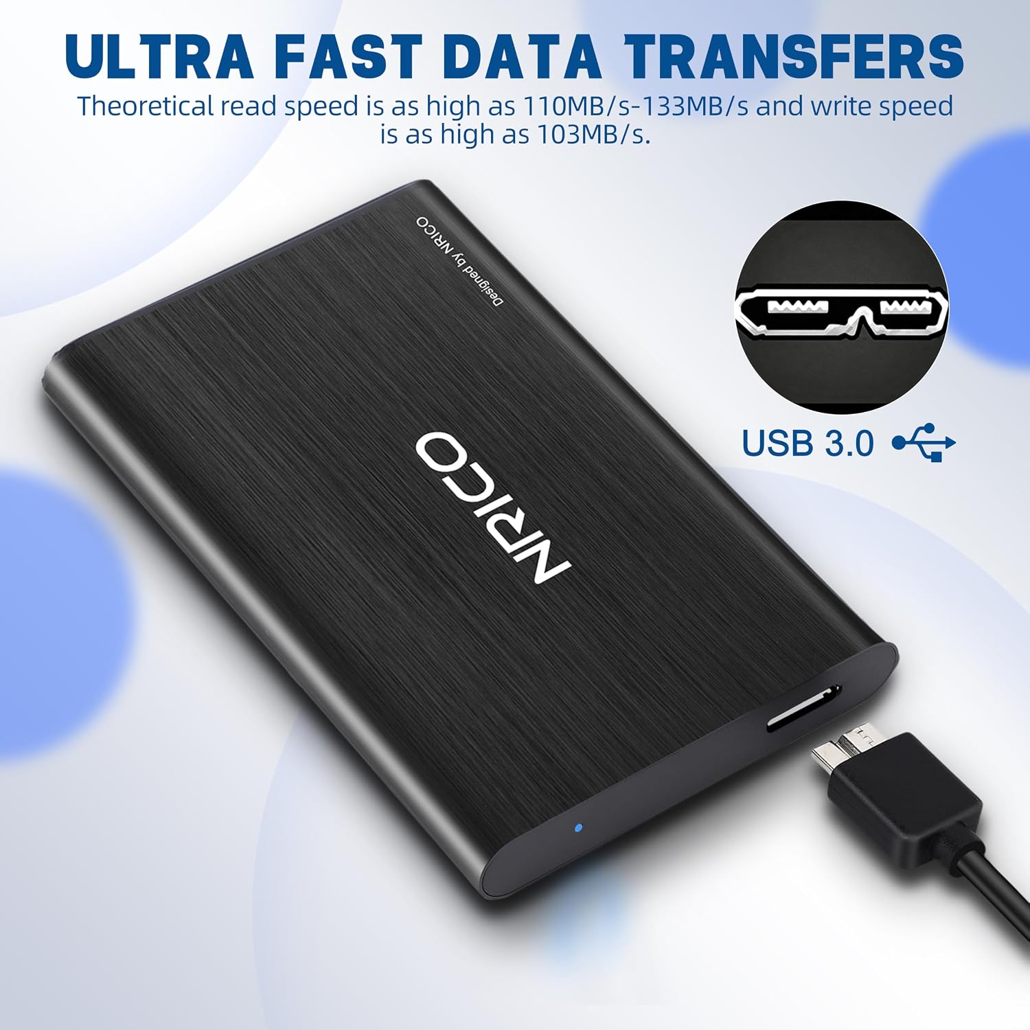 NRICO Ultra Slim 500GB Portable External Hard Drive USB3.0 HDD Storage | Compatible for PC, Desktop, Laptop,Mac,PS4, Xbox one(BLACK, 500,GB) large capacity external storage,Plug and Play