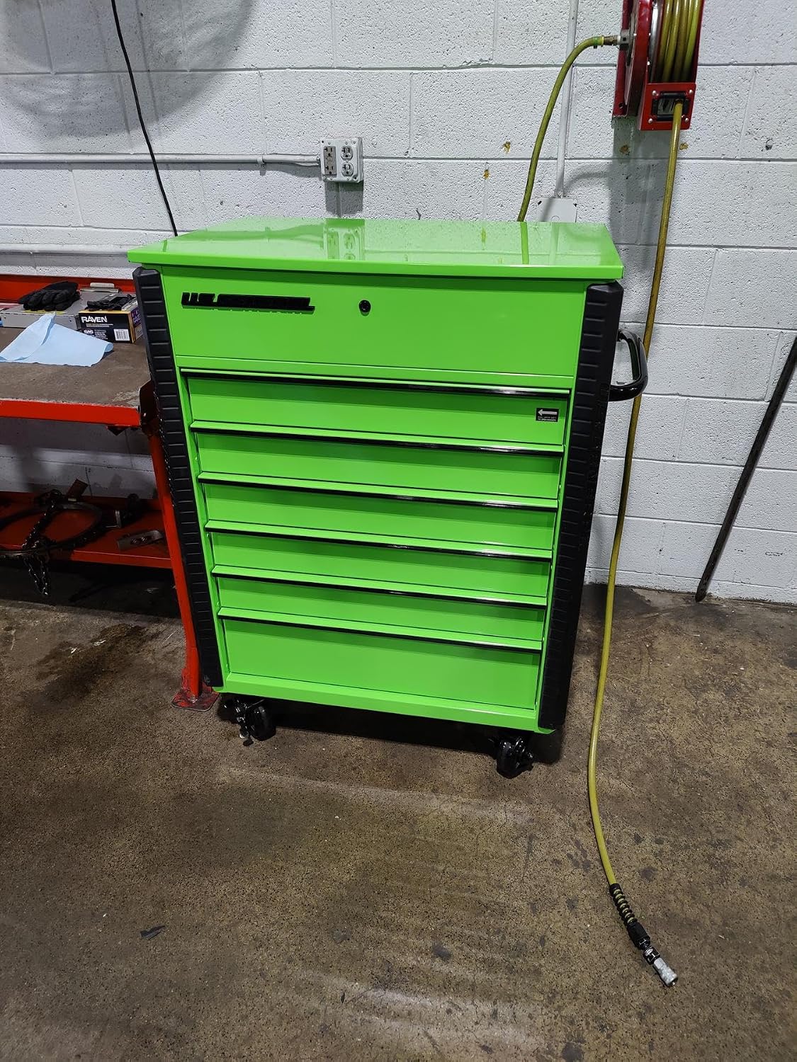 Storage Cabinet Featuring a Full Bank Tool Chest Service Cart on Wheels, Green