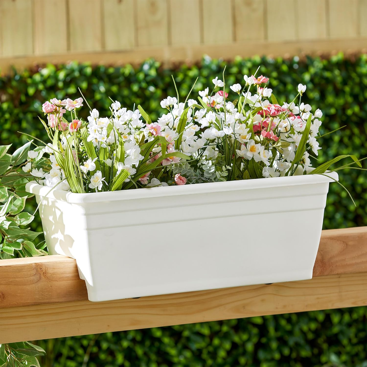 The HC Companies 24 Inch Heavy Duty Deck Rail Planter Boxes, White, 4-Pack