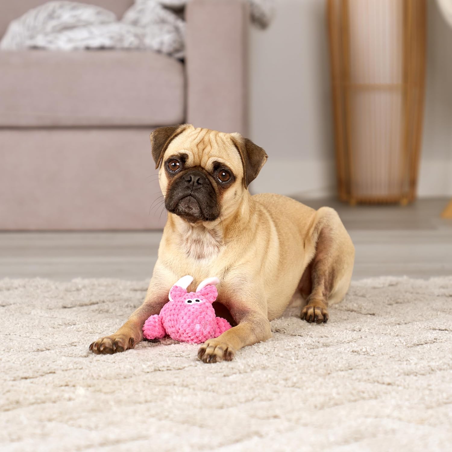 goDog Checkers Just for Me Skinny Cow Squeaky Plush Dog Toy, Chew Guard Technology - White, Mini