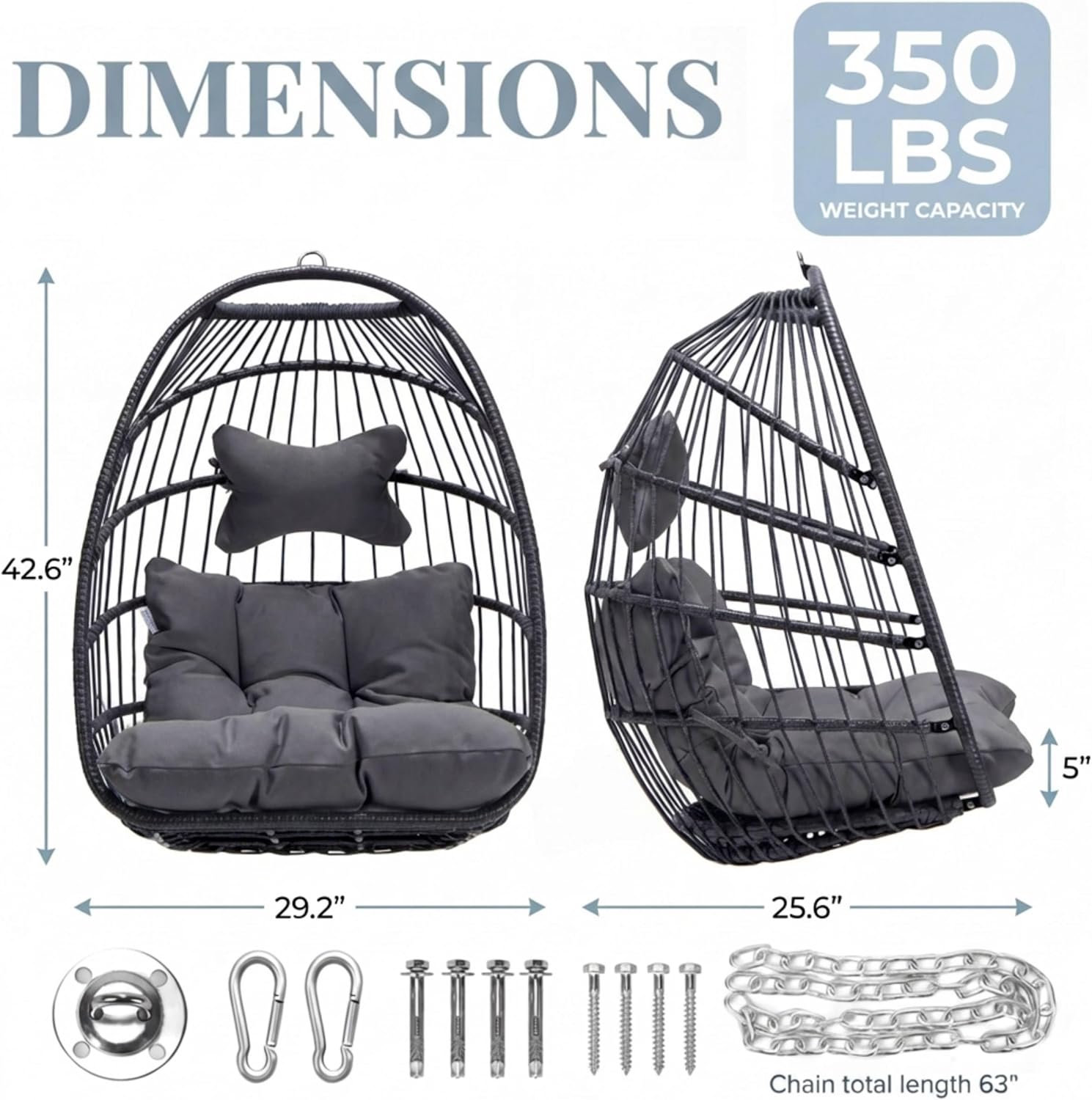 Nicesoul Foldable Space-Saving Hanging Egg Chair No Stand, 350lbs Reinforced Frame with Swing Design, Deep Seat with Thick Cushion