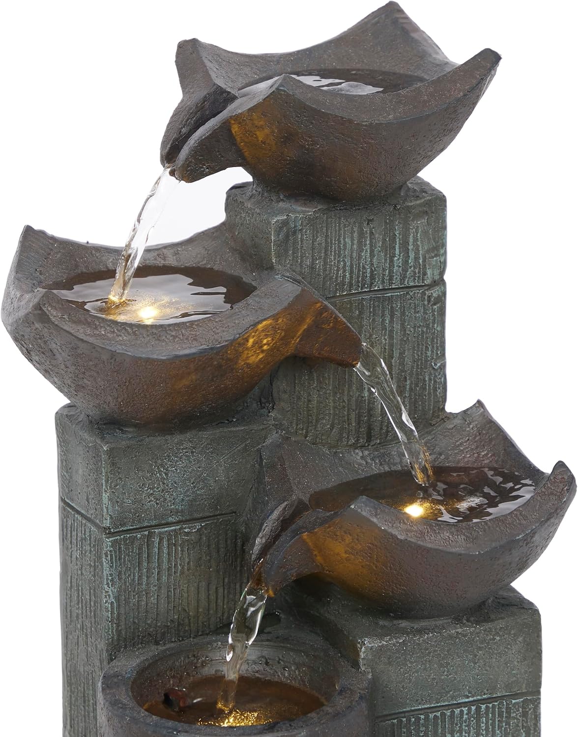 Alpine Corporation WIN326 Indoor Tabletop Light-Up Tiered Rainforest Tree Trunk Water Fountain with LED Lights, 11", Brown