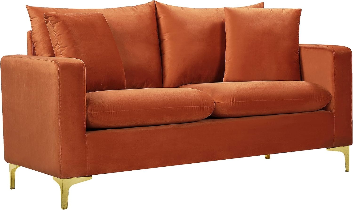 Meridian Furniture Naomi Collection Modern | Contemporary Grey Velvet Upholstered Loveseat with Stainless Steel Base in a Rich Gold or Chrome Finish, 633Grey-L