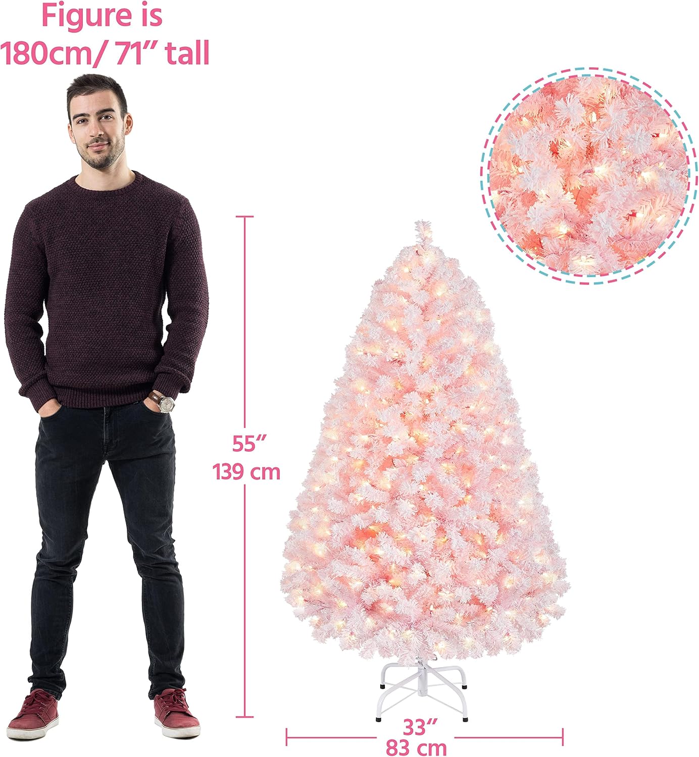 Yaheetech 7.5ft Pre-Lit Snow Flocked Artificial Christmas Tree, 550 Lights