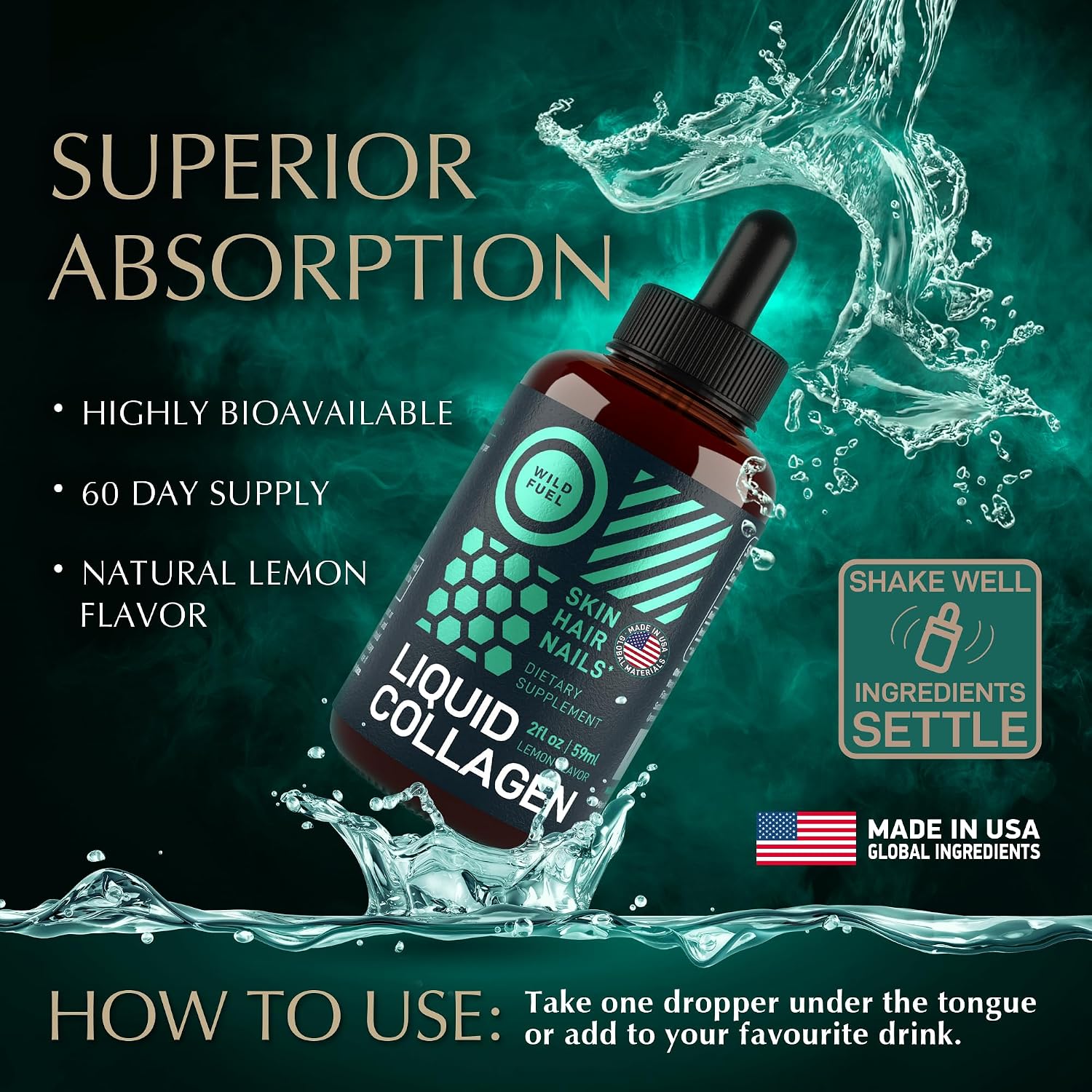 Liquid Collagen for Women and Men - 30, 000mcg Hydrolyzed Collagen Peptides Liquid with Biotin Vitamins for Hair, Skin