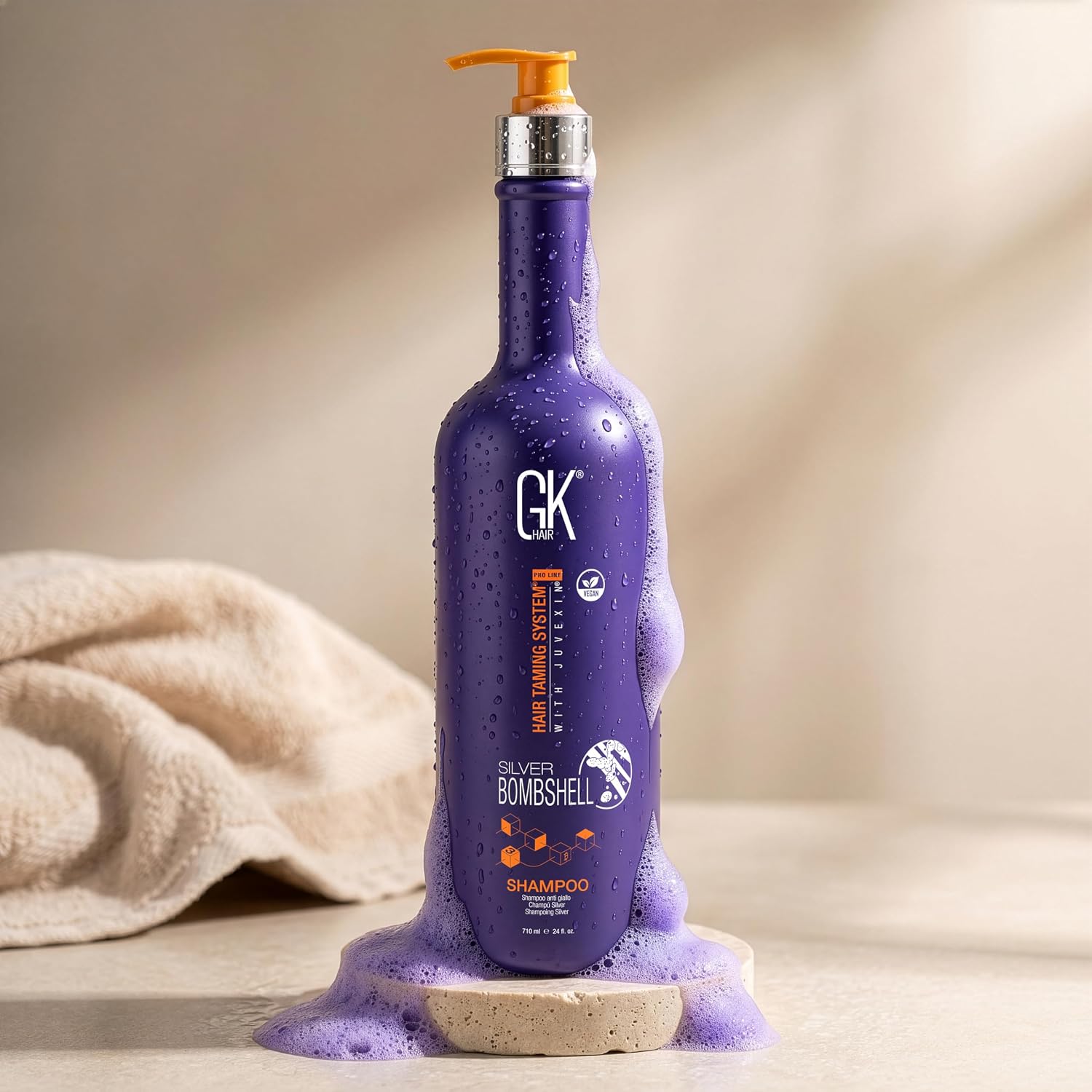 GK HAIR Silver Bombshell Purple Shampoo with Vitamin B5 9.5 Oz | Sulfate-Free Purple Toning Shampoo — Removes Brassy, Yellow & Orange Tones from Blonde, Gray, Silver & Bleached Hair