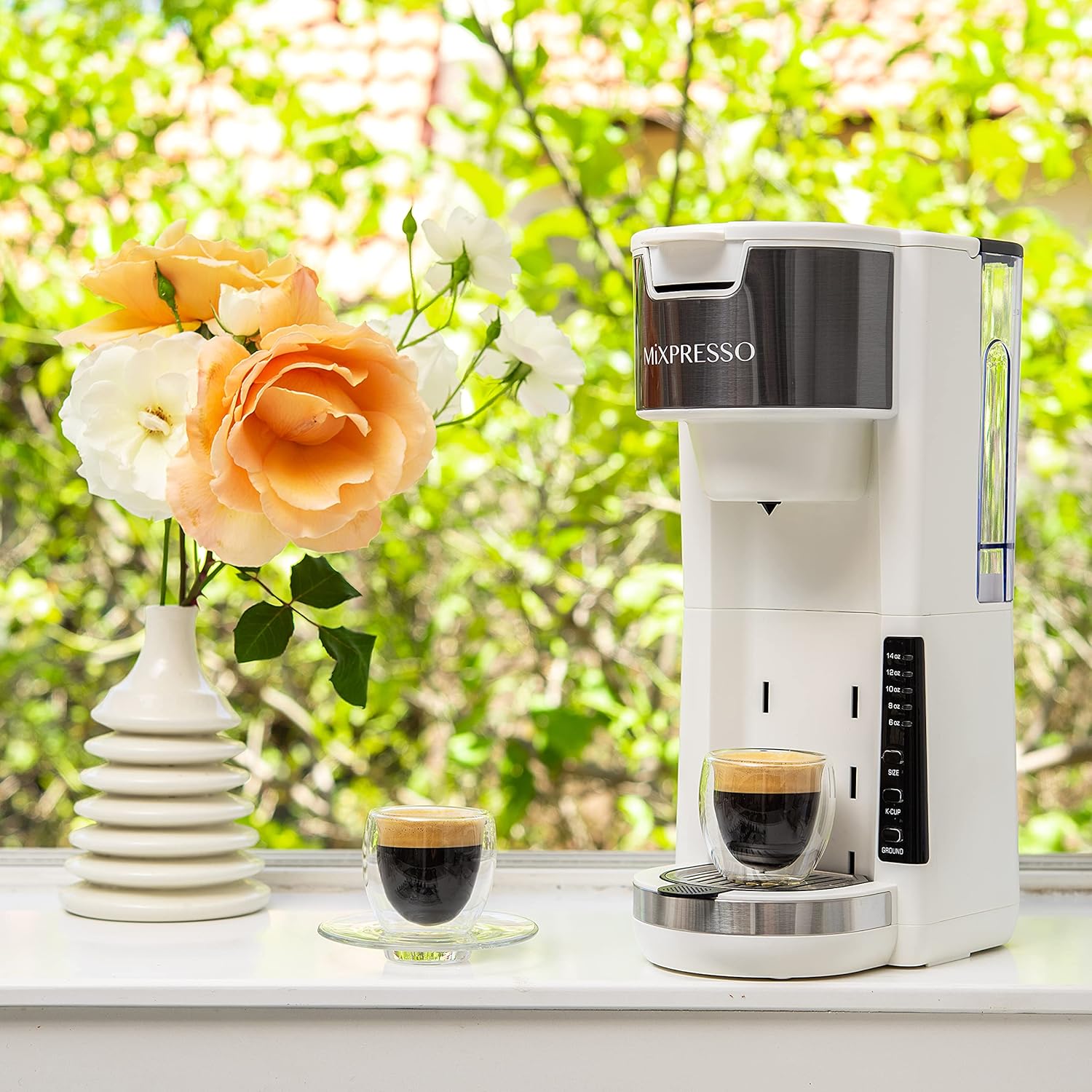 Mixpresso Black Single Serve Coffee Brewer K-Cup Pods Compatible & Ground, 30 oz Compact Coffee Maker Single Serve With 5 Brew Sizes Up To 14 Oz