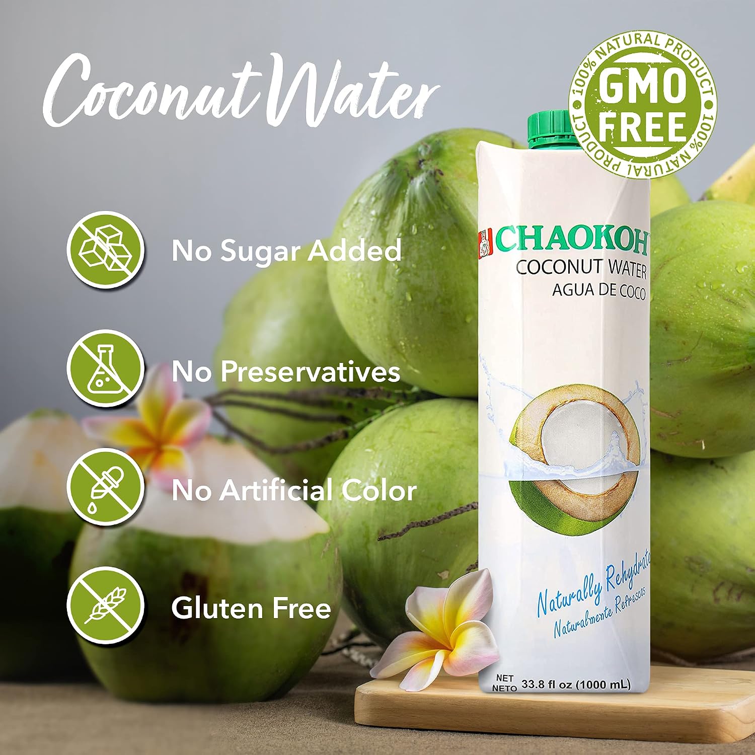 Chaokoh 100% Naturally Rehydrate Real coconut water 33.8 fl oz (pack of 12)