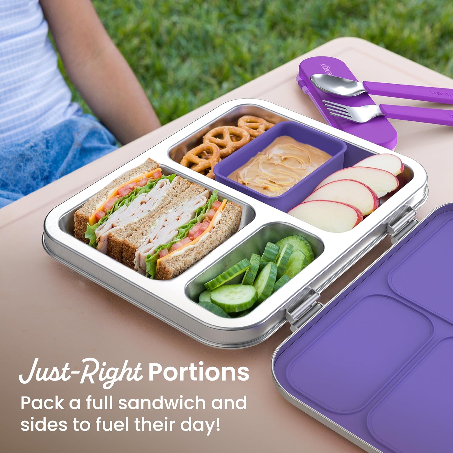 Bentgo Kids Stainless Steel Leak-Resistant Lunch Box, 3 Compartments