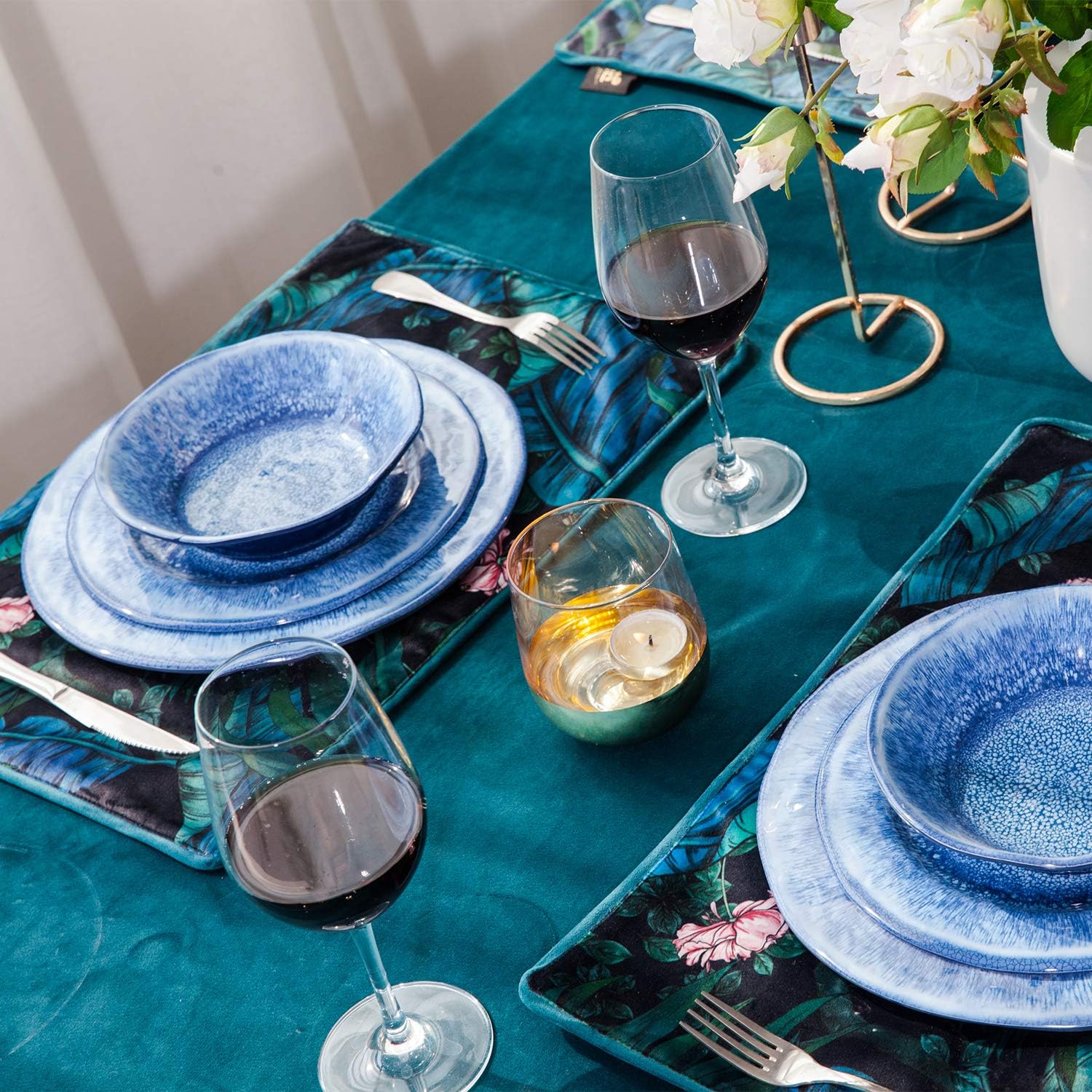 12 Pcs Blue Melamine Dinnerware Set, Shatterproof and Dishwasher Safe, Ideal for Indoor and Outdoor Use