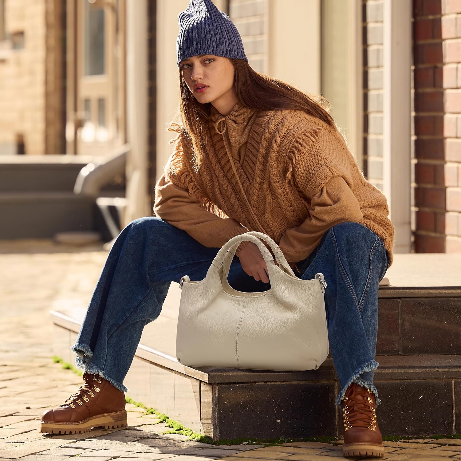 Iswee Leather Satchel Women Purse and Handbag Crossbody Shoulder Bag Hobo | Genuine Cowhide Leather Tote Top Handle Bag Soft & Durable Medium Size Bags with Detachable Multiple Pocketbooks Trendy