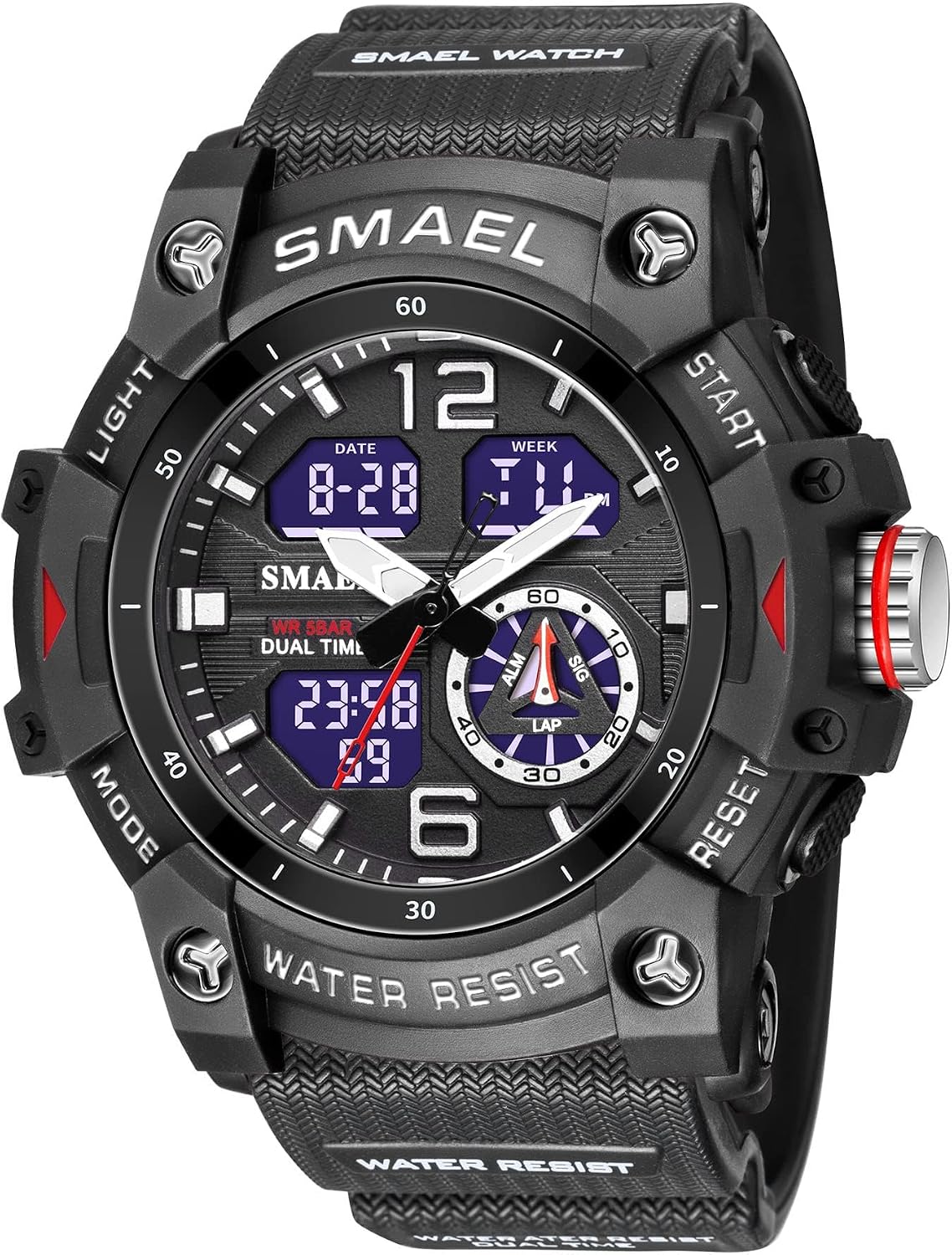 Gosasa Men's Large Face Outdoor Sports Watches Military S-Shock Watch Waterproof, Backlight, Alarm, Stopwatch Features - Rugged Wristwatch for Training, Hiking, and Adventure