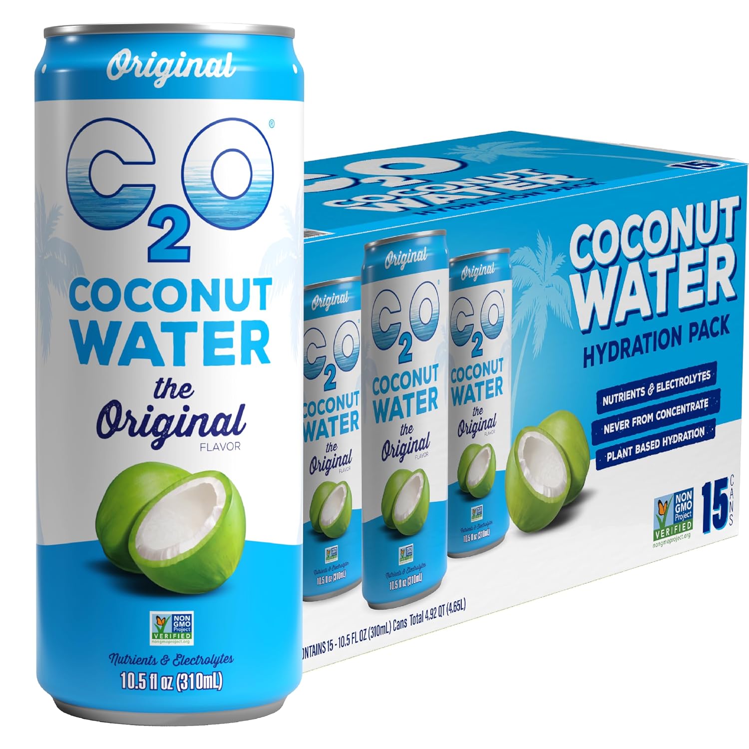 C2O - Coconut Water with Pineapple (12 Pack) - Made with Fresh Coconut Water - Plant Based - Non GMO - Canned Water - Natural Hydration, Essential Electrolytes, & Potassium - 12 Cans, 17.5 FL OZ