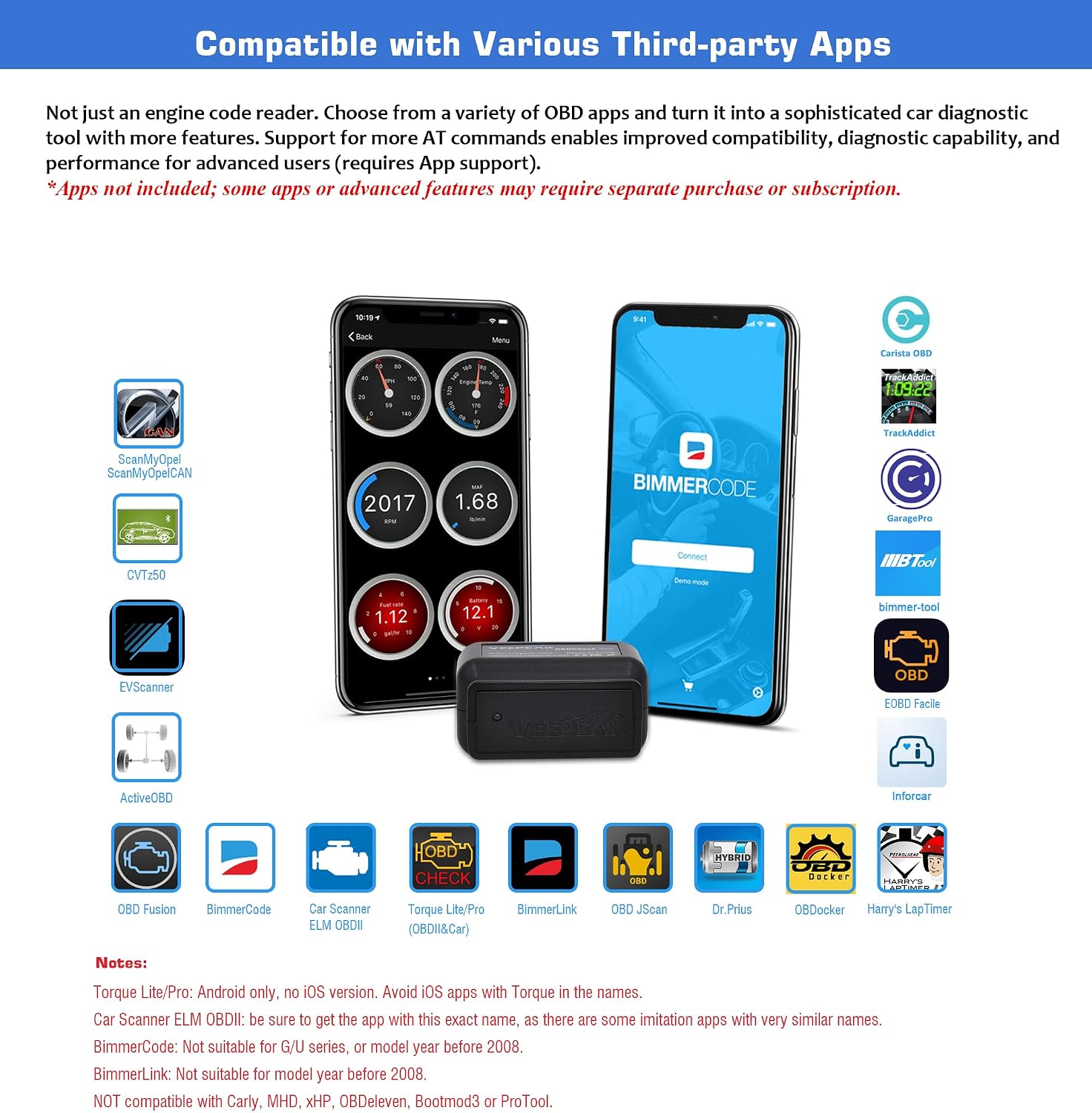 Veepeak OBDCheck BLE+ Bluetooth OBD II Scanner for iOS & Android, Car Check Engine Code Reader Wireless OBD Diagnostic Scan Tool