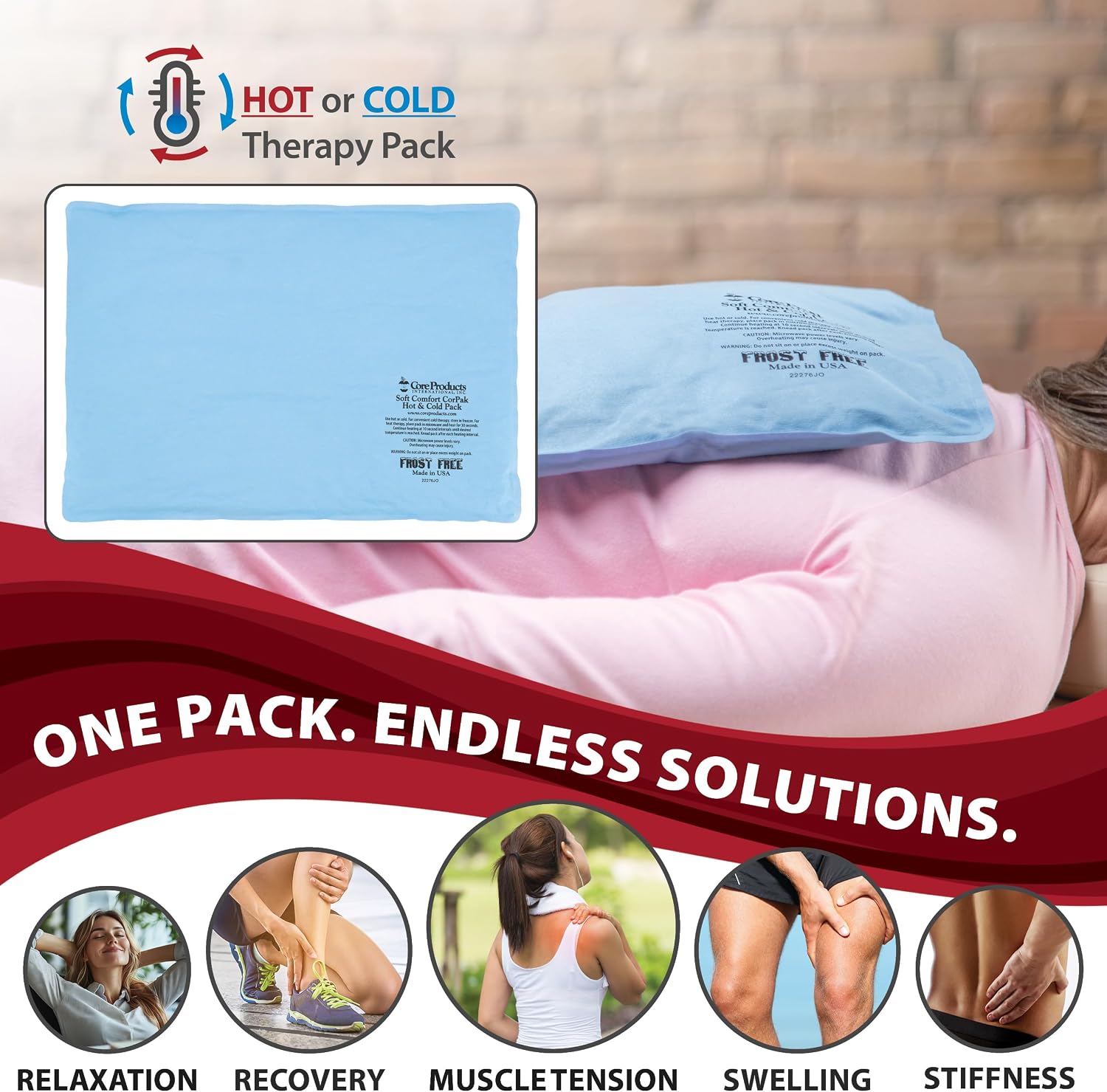 Reusable Hot & Cold Therapy Pack for Knee Back & Shoulder Pain-Trisectional | Flexible reusable therapy pack delivers soothing hot or cold therapy to help relieve pain, swelling, and muscle soreness.