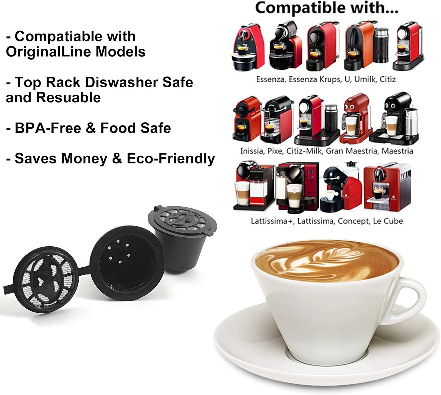 Nespresso Capsules Refillable - Reusable Coffee Pods For Nespresso Cups - OriginalLine Compatible - Pack of 6