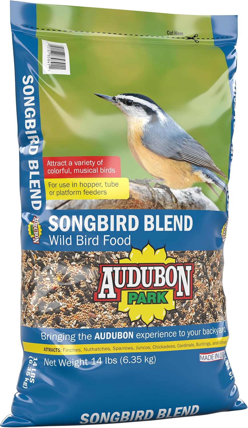 Audubon Park Songbird Blend Wild Bird Food, Bird Food for Outside Feeders, 14-Pound Bag | Year-round outdoor bird food for outside feeders
