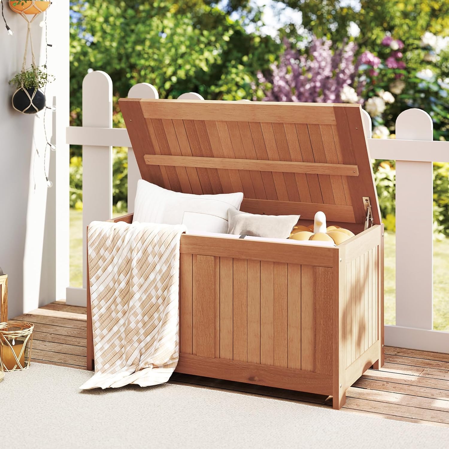 Tangkula 46 Gallon Acacia Wood Deck Box, Garden Backyard Storage Bench, Outdoor Storage Container for Patio Furniture Cushions and Gardening Tools