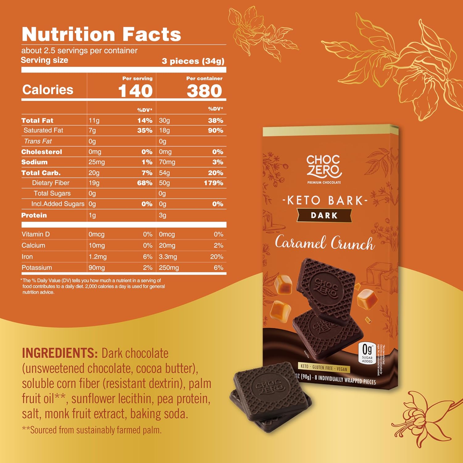 ChocZero 70% Cocoa Sugar Free Dark Chocolate Squares, Vegan, 4 Pack | No Sugar Alcohols, Keto, Low Carb, High Fiber, Gluten Free, 32 Total Candy Squares