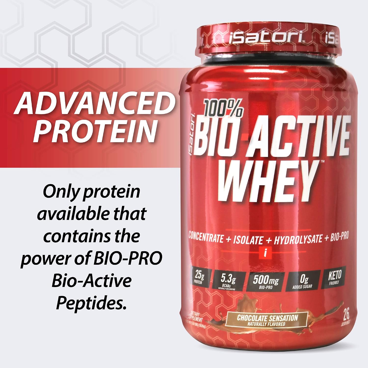 iSatori 100% Bio-Active Whey Protein Chocolate Flavor - 26 Servings | Whey Isolate, Hydrolysate, Concentrate, BCAAs, Colostrum Peptides, 25g Protein Per Serving, Muscle Growth and Recovery