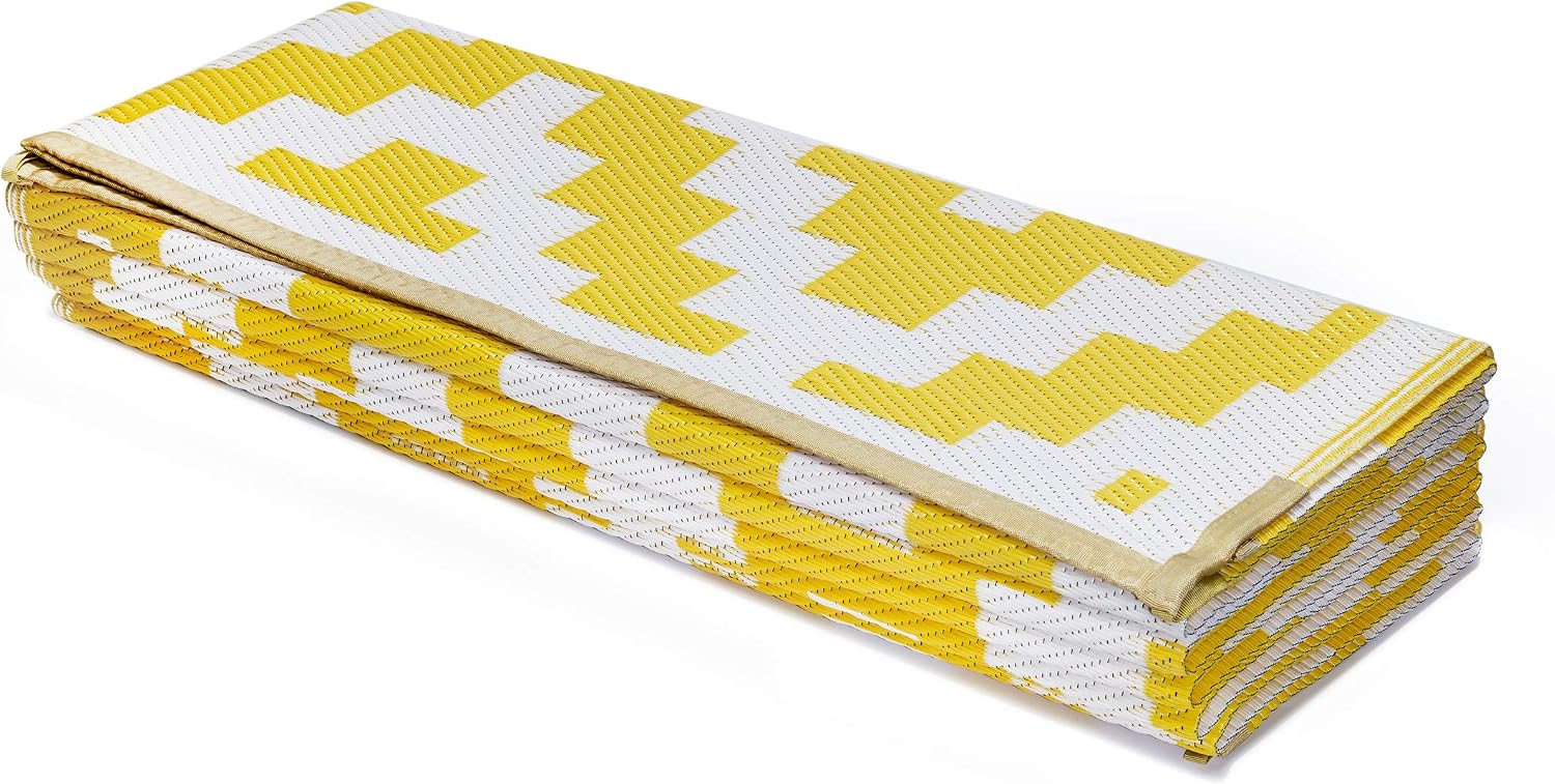 FH Home Outdoor Camping Rug - Waterproof, Fade Resistant, Reversible - Premium Recycled Plastic - Striped - Large Patio, Deck, Sunroom