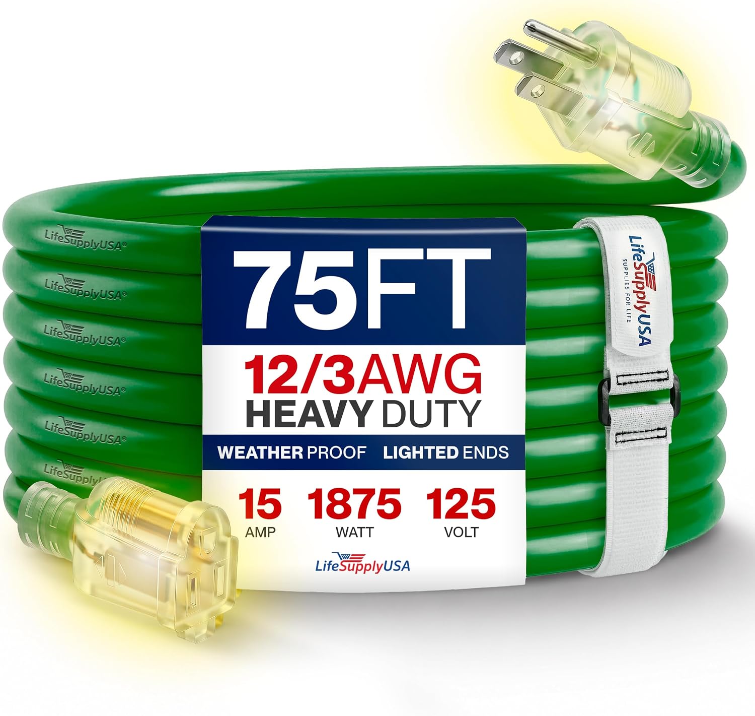 25ft Outdoor/Indoor Extension Cord 12/3 Gauge Extra Heavy Duty 3 Prong SJTW, Waterproof, Flexible Cold-Resistant Long Power Cord,15A 125V 1875W, Yellow by LifeSupplyUSA