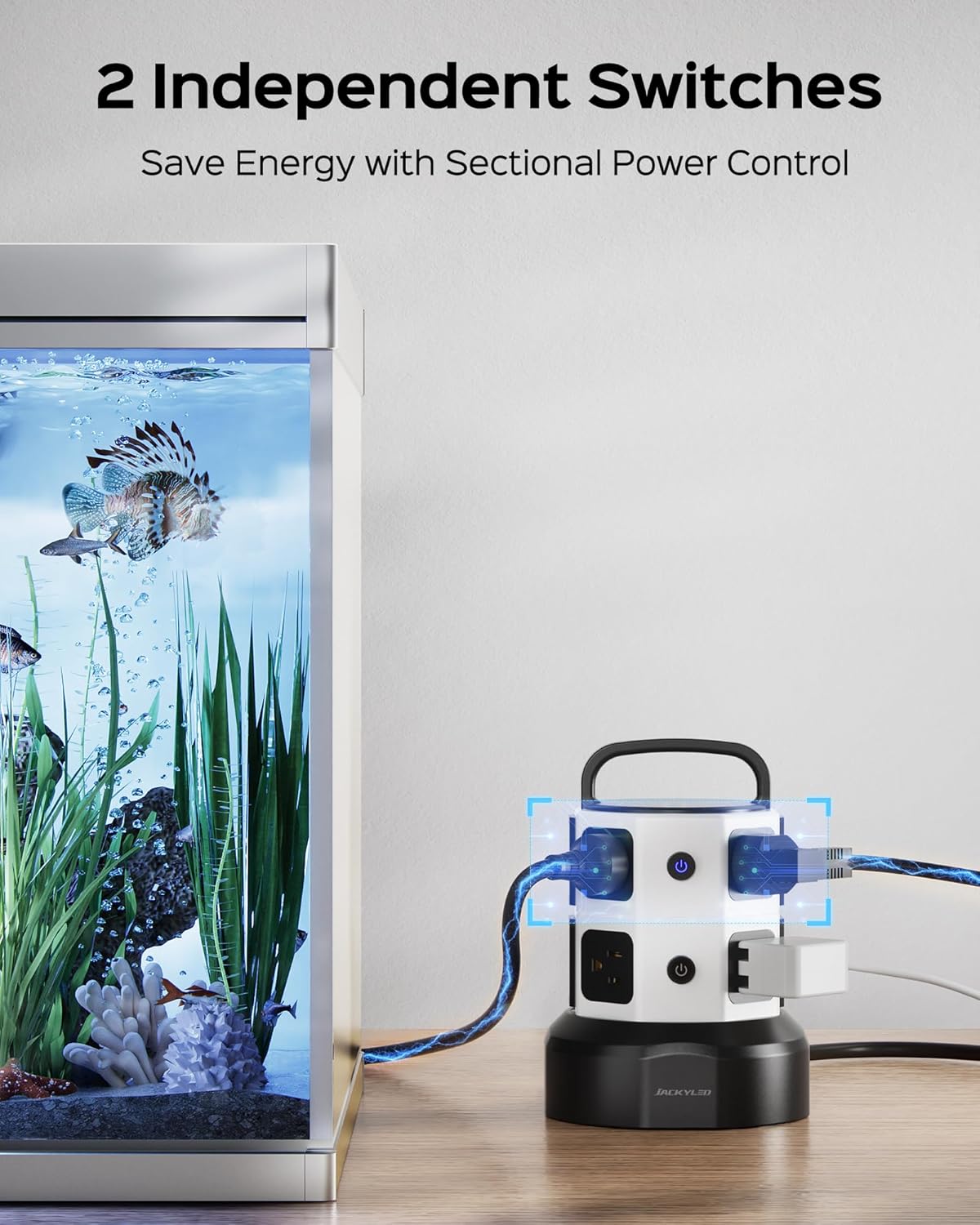 JACKYLED Power Strip Tower Surge Protector, 12 AC 6 USB (2 USB C), 1050J