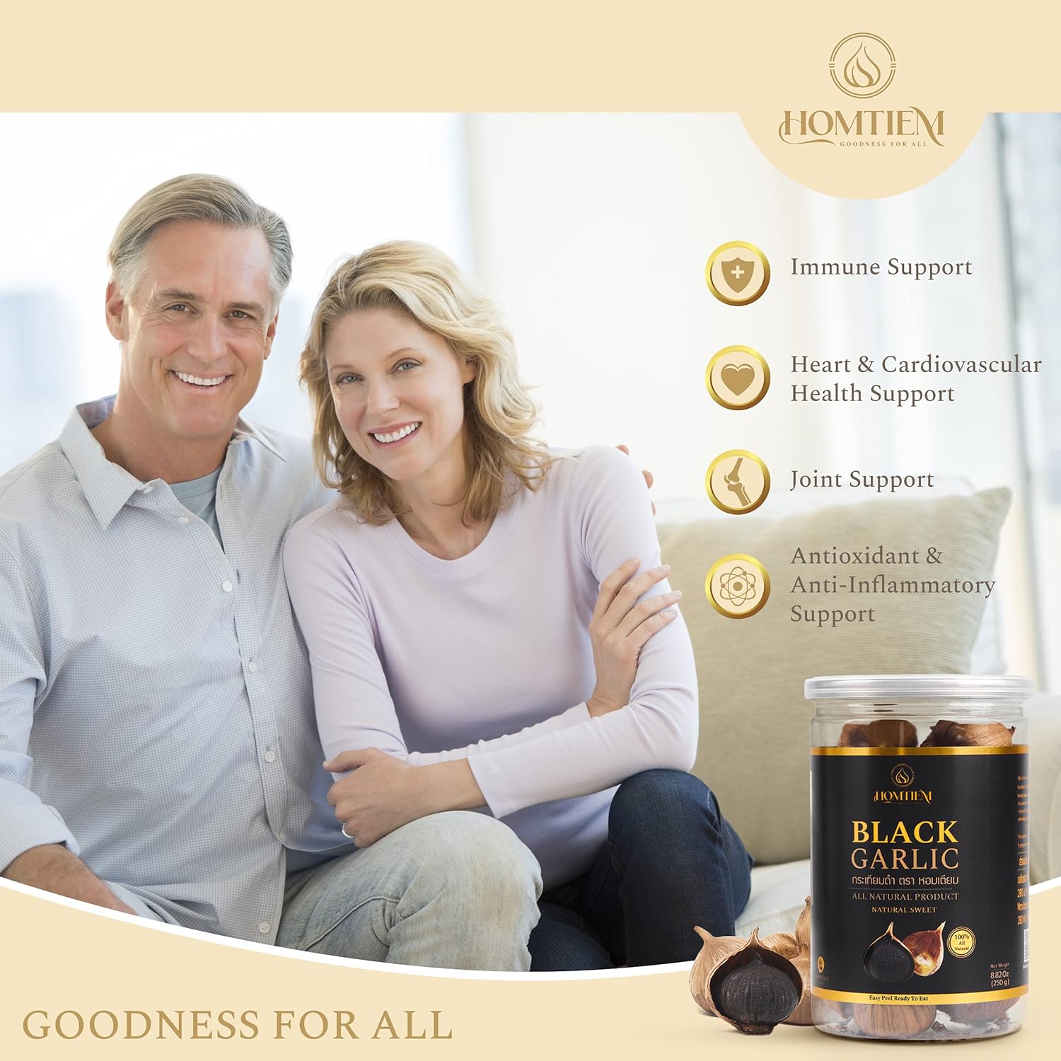 Homtiem Black Garlic Puree 150g. (Made from Solo Black Garlic 100%), Whole Black Garlic Fermented for 90 Days, Non-GMOs, High in Antioxidants