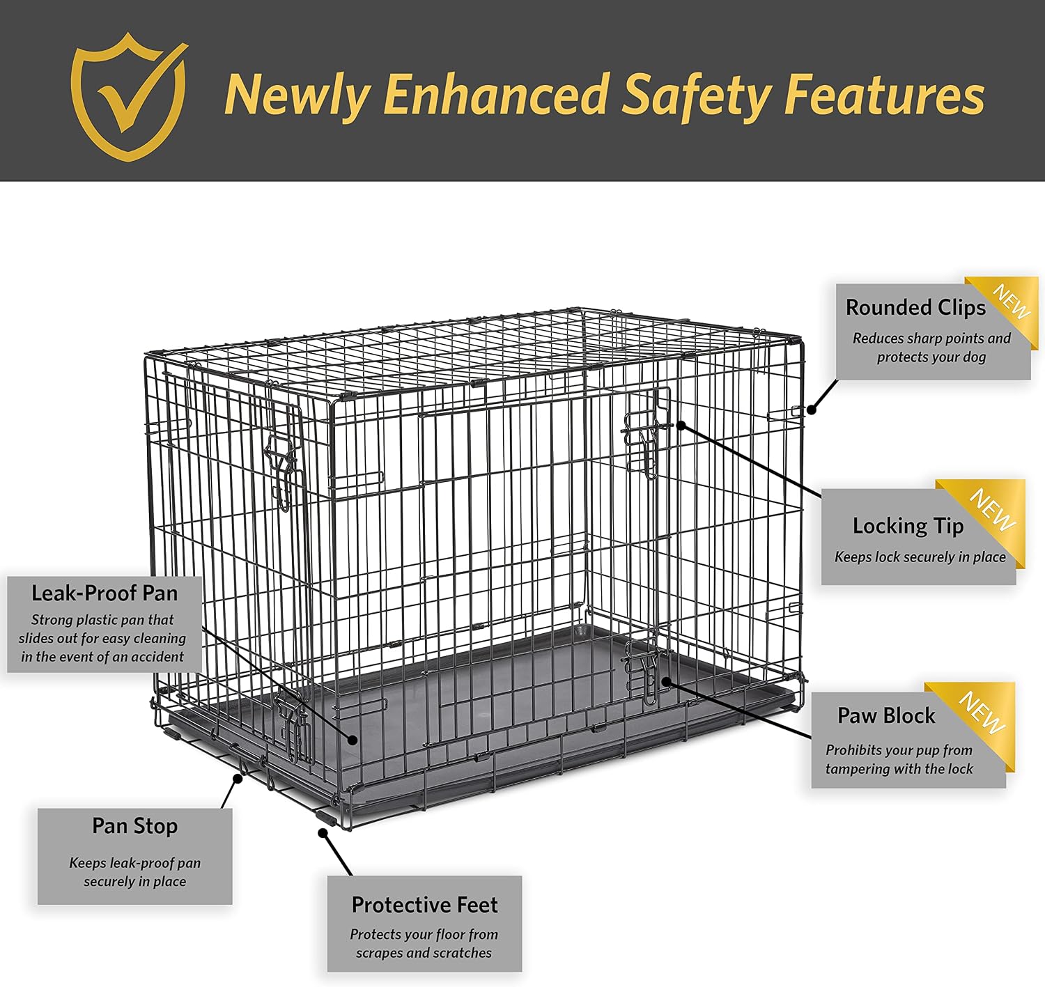 Midwest Homes for Pets 24-Inch New World Crate for Small Breeds, 12-20 lbs, Double Door Folding Dog Crate, Leak-Proof Tray & Secure Latches, Portable, Durable & Easy to Assemble