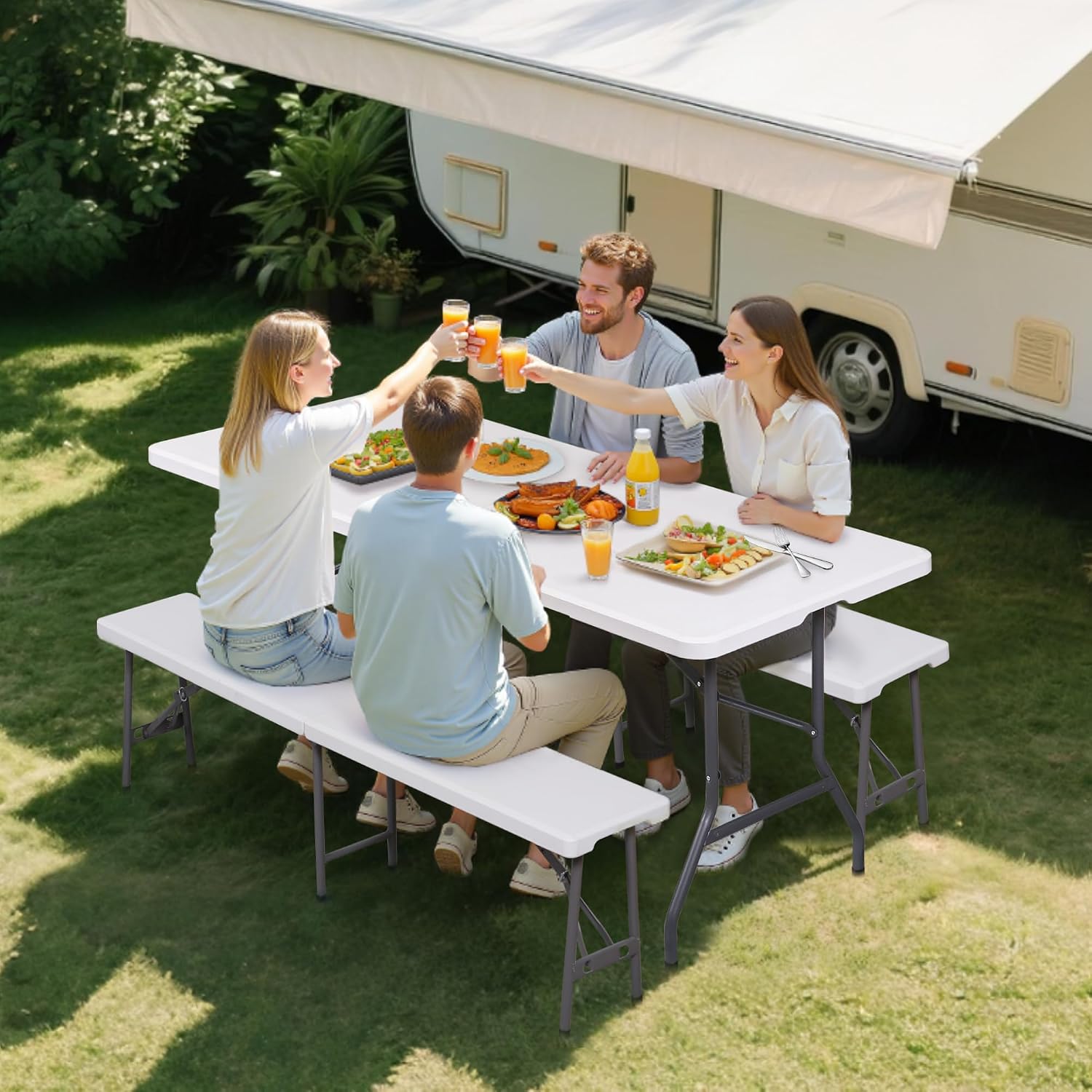 ZENY 6ft Folding Table, Portable Picnic Table, Plastic Table for Indoor Outdoor Picnic, Party, Camping, Heavy Duty Fold-up Table with Handle, White