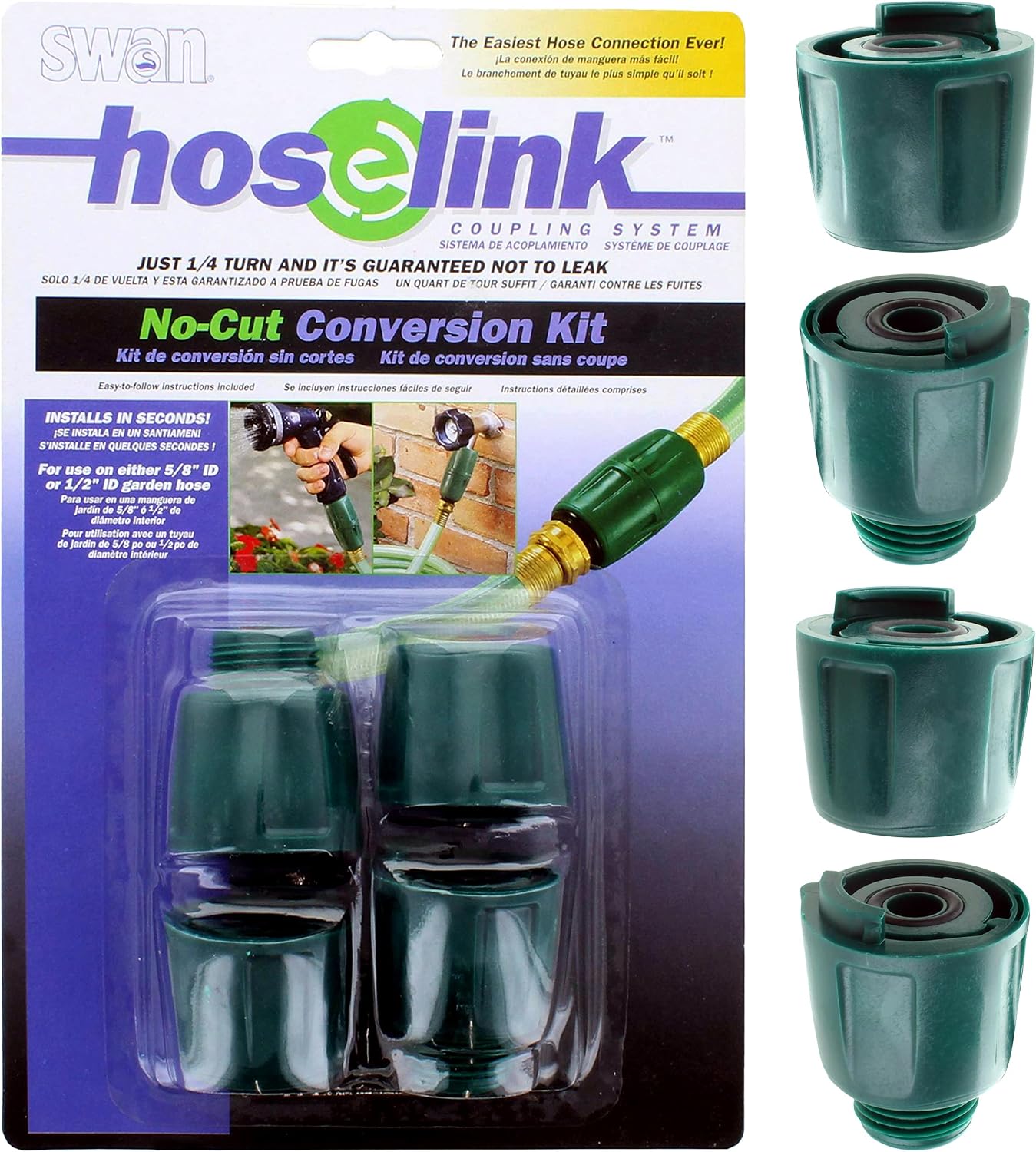 Swan Hoselink 2-Way Heavy Duty Hose Splitter, Quick Connect Fittings for Garden Hose, Leak-Proof Outdoor Faucet Adapter