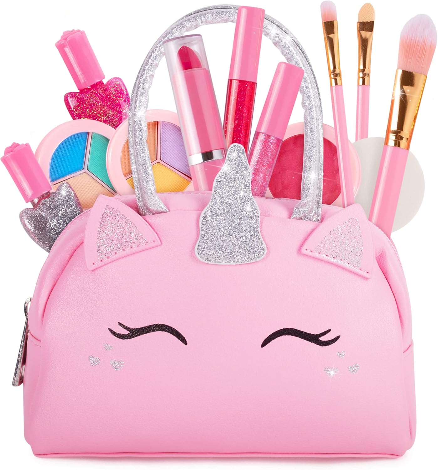Kids Real Makeup Kit with Unicorn Purse Non Toxic Washable Make Up Set